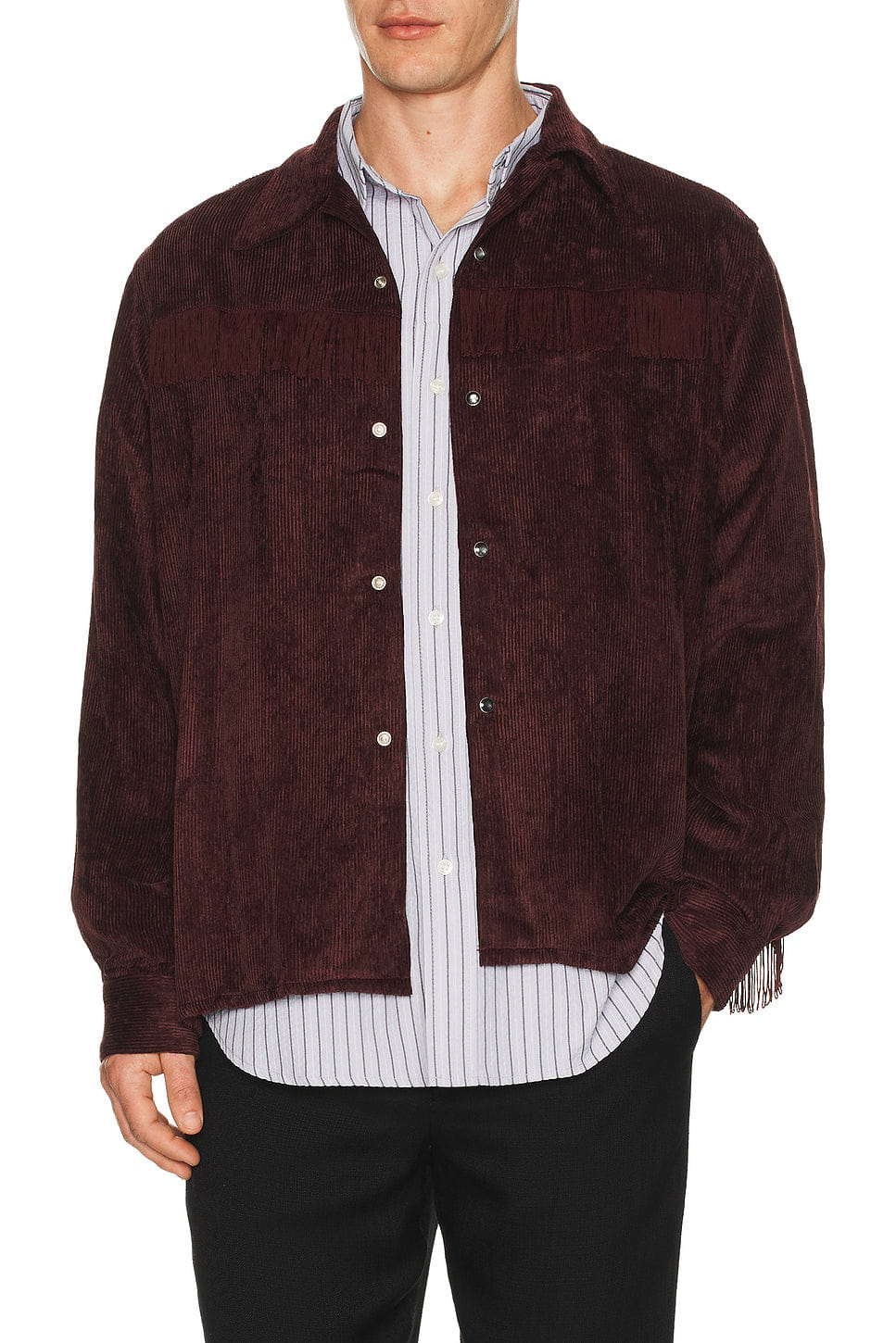 Needles Fringe Open Collar Shirt Rayon Corduroy