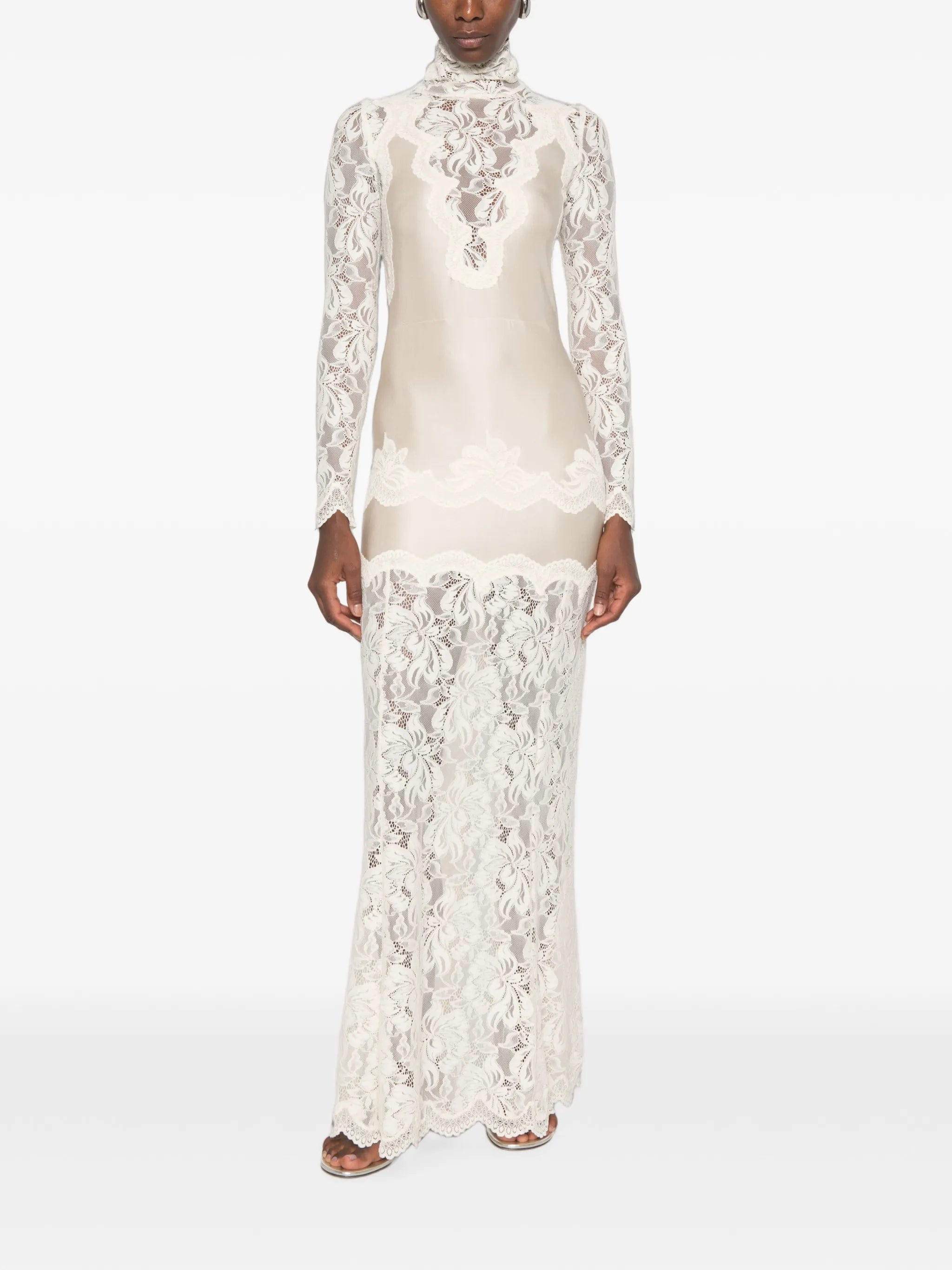 Rabanne lace - panelled long - sleeve maxi dress
