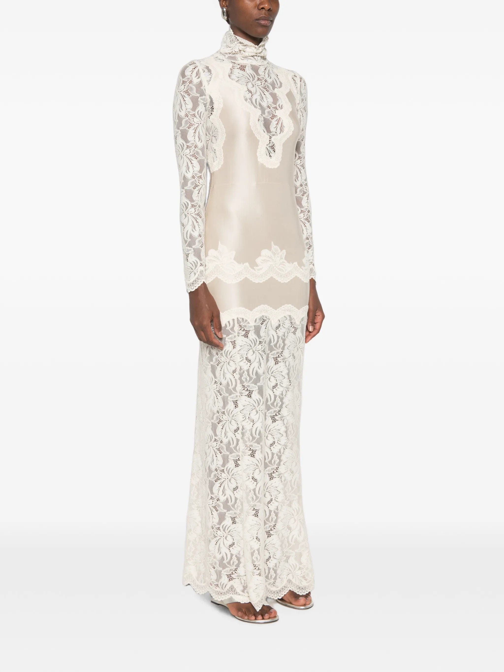 Rabanne lace - panelled long - sleeve maxi dress