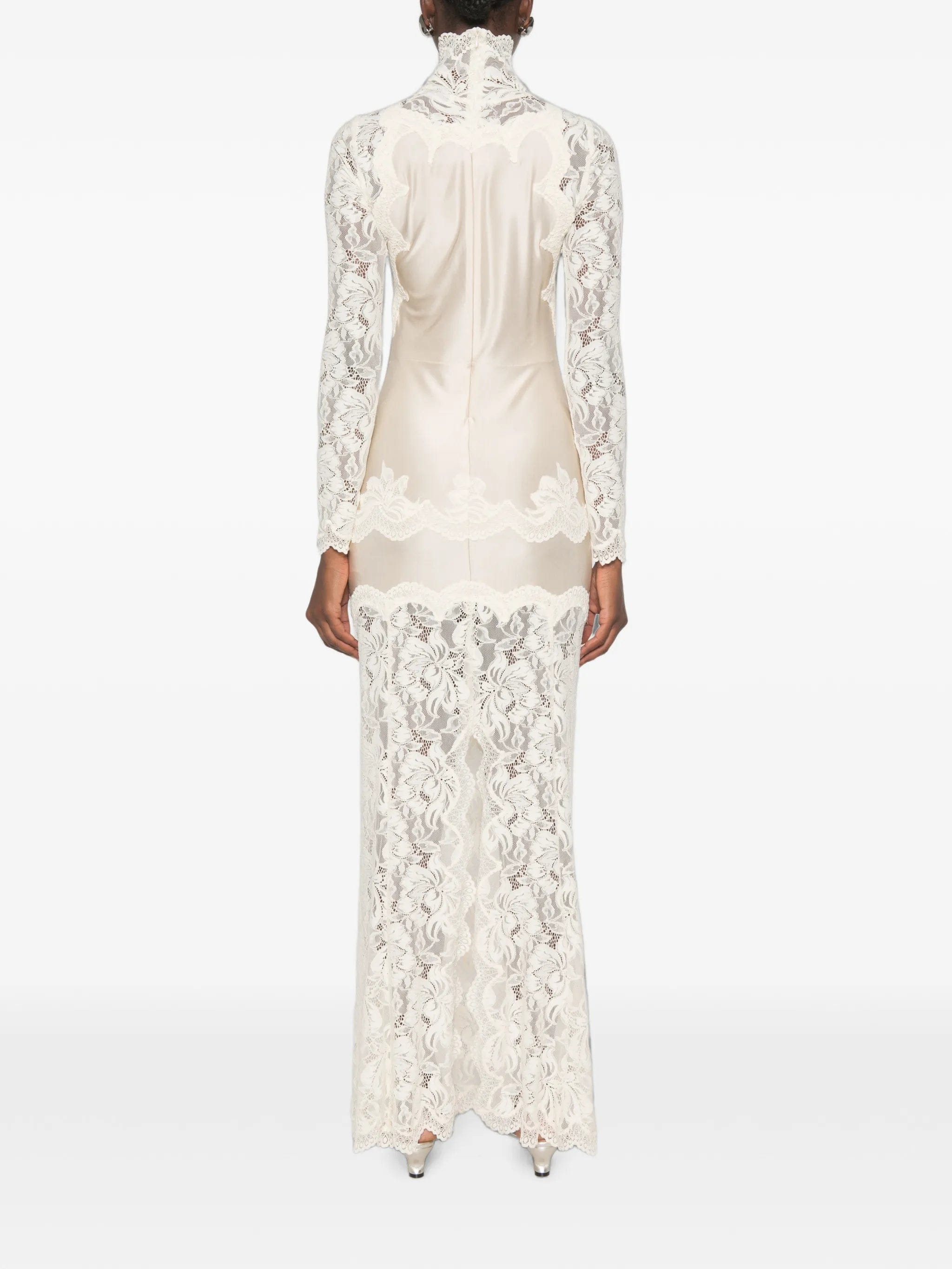 Rabanne lace - panelled long - sleeve maxi dress