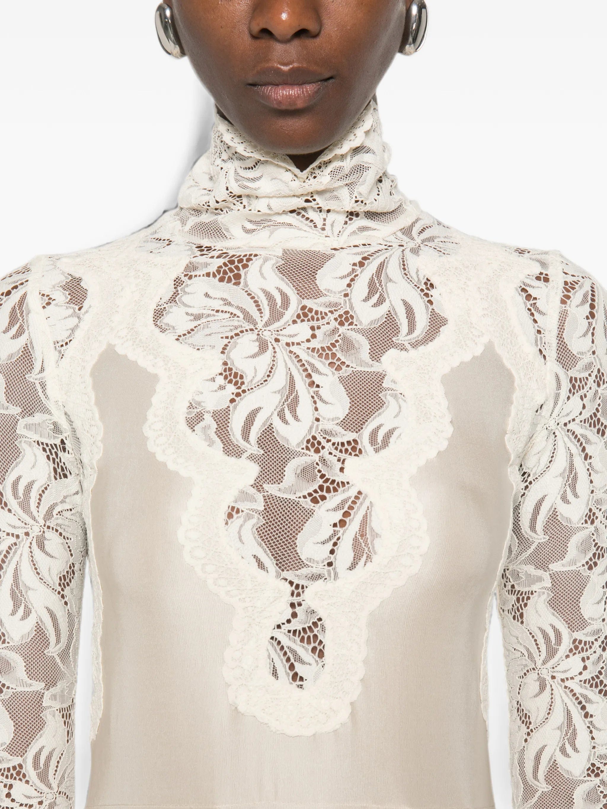 Rabanne lace - panelled long - sleeve maxi dress