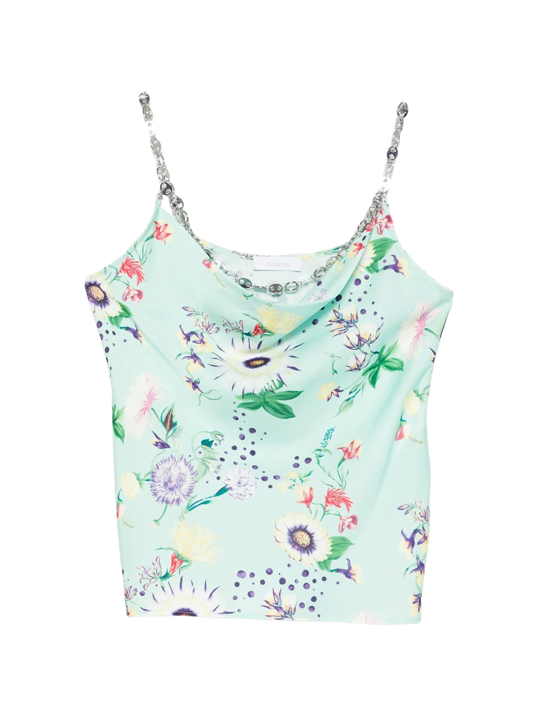 Rabanne chain - detail cowl - neck floral - print top