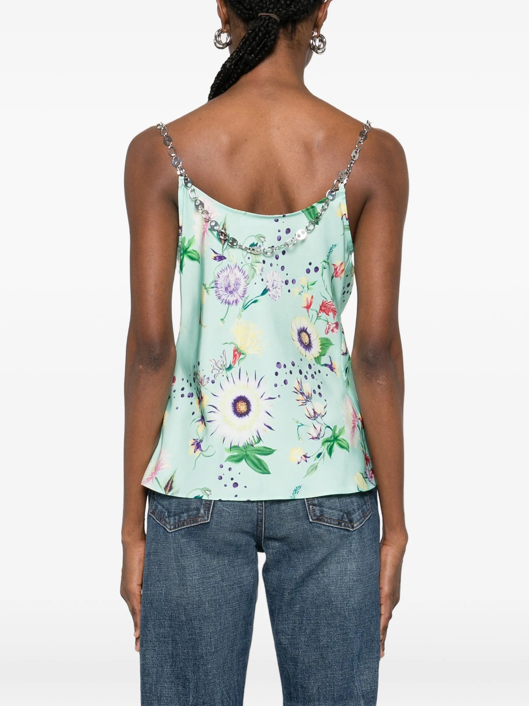 Rabanne chain - detail cowl - neck floral - print top