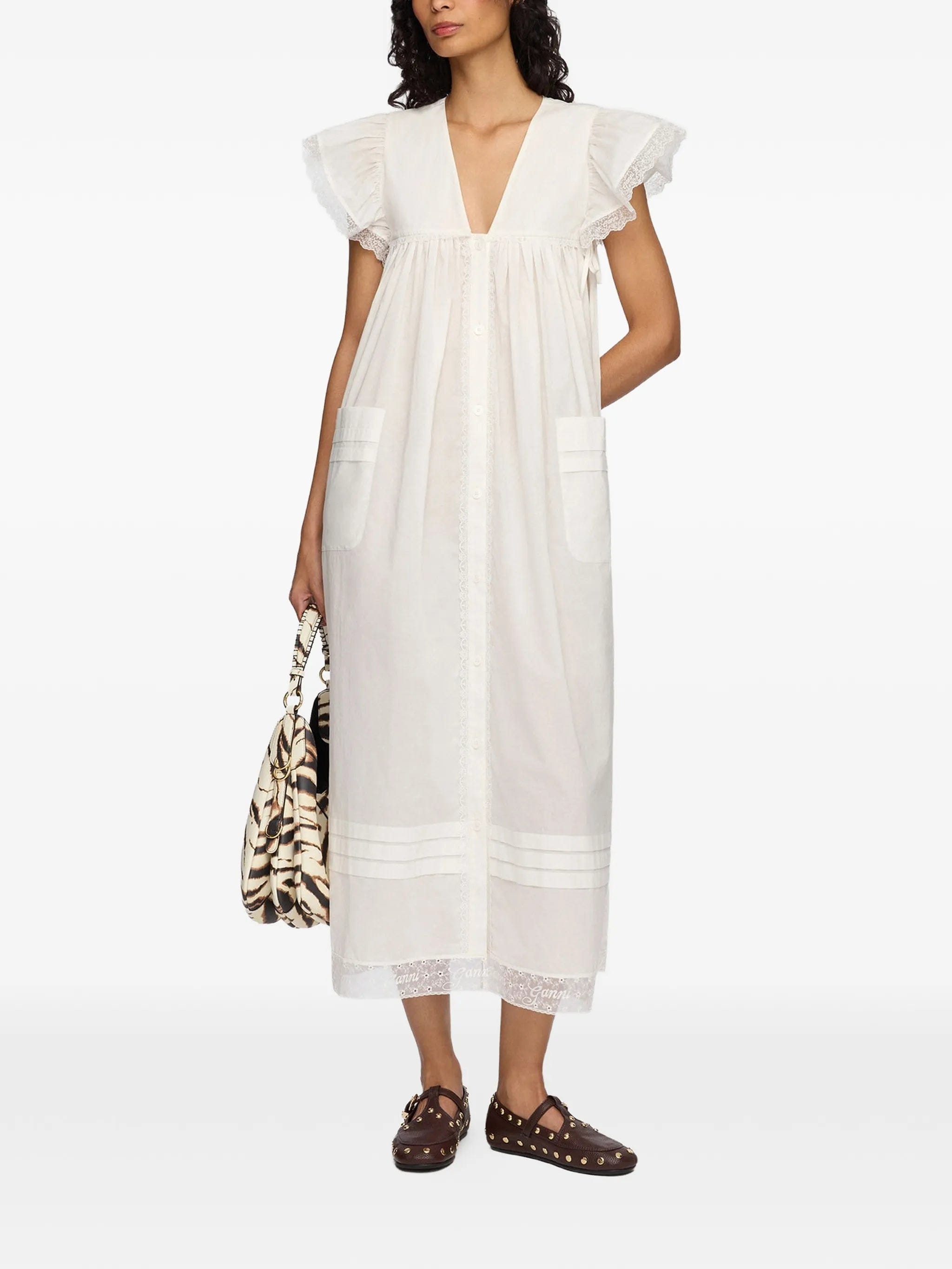 GANNI lace - trim ruffled dress