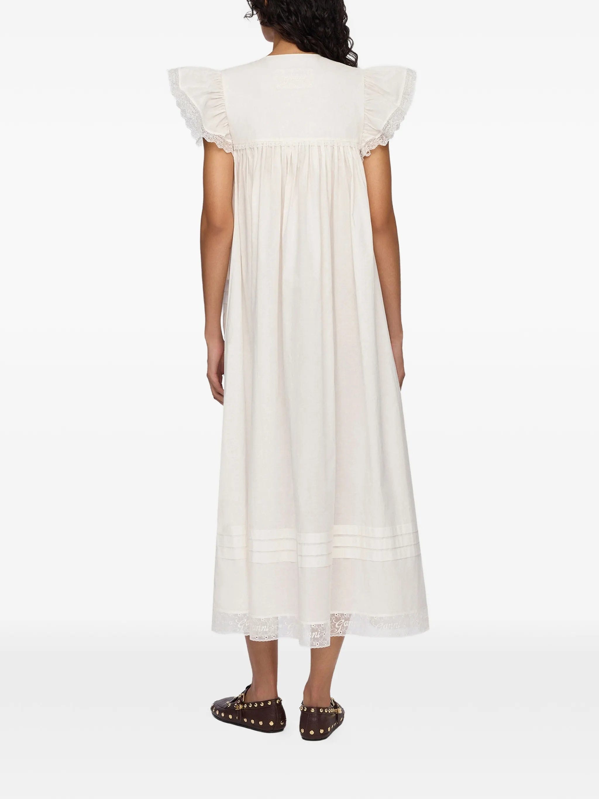 GANNI lace - trim ruffled dress