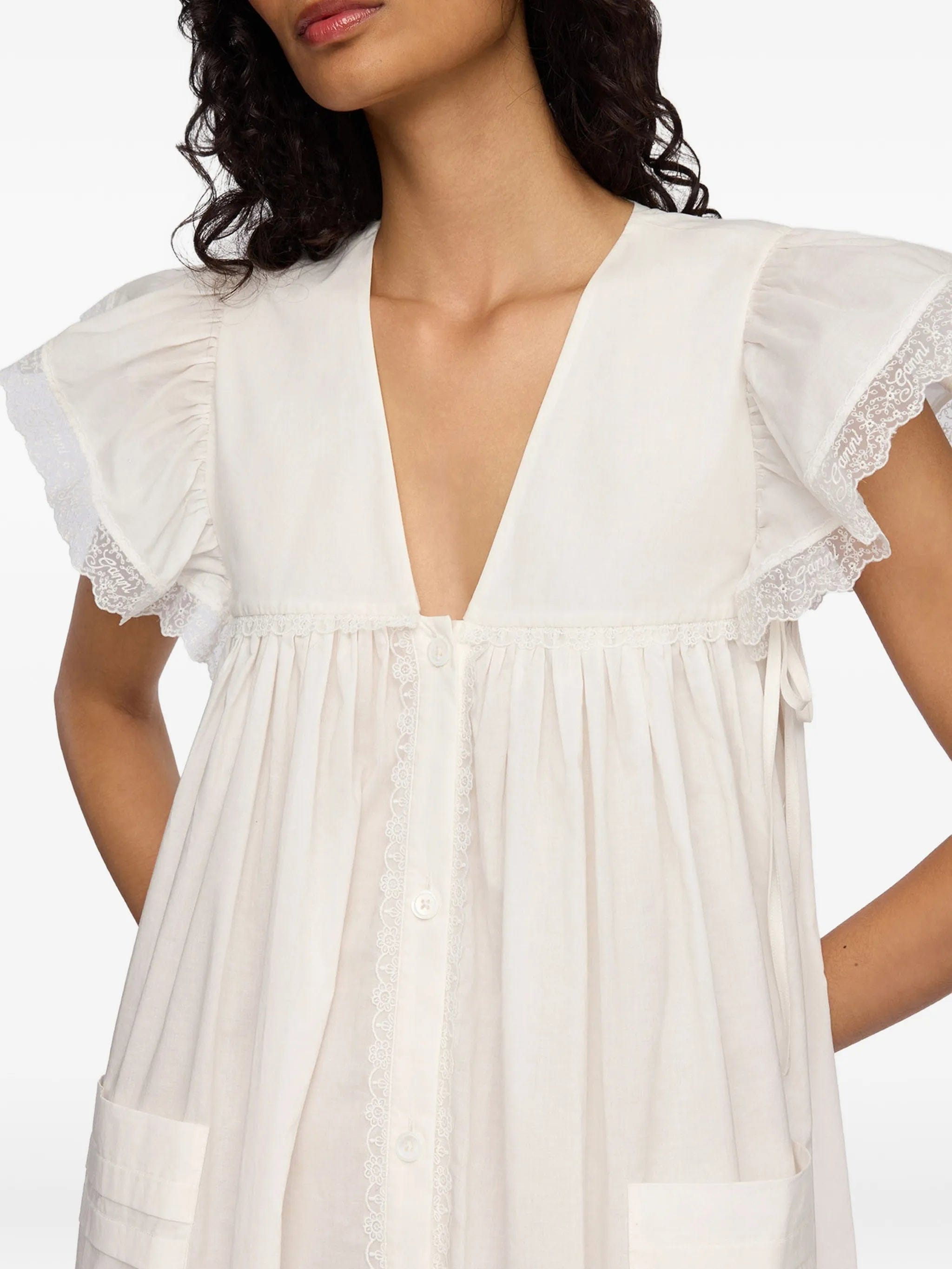 GANNI lace - trim ruffled dress