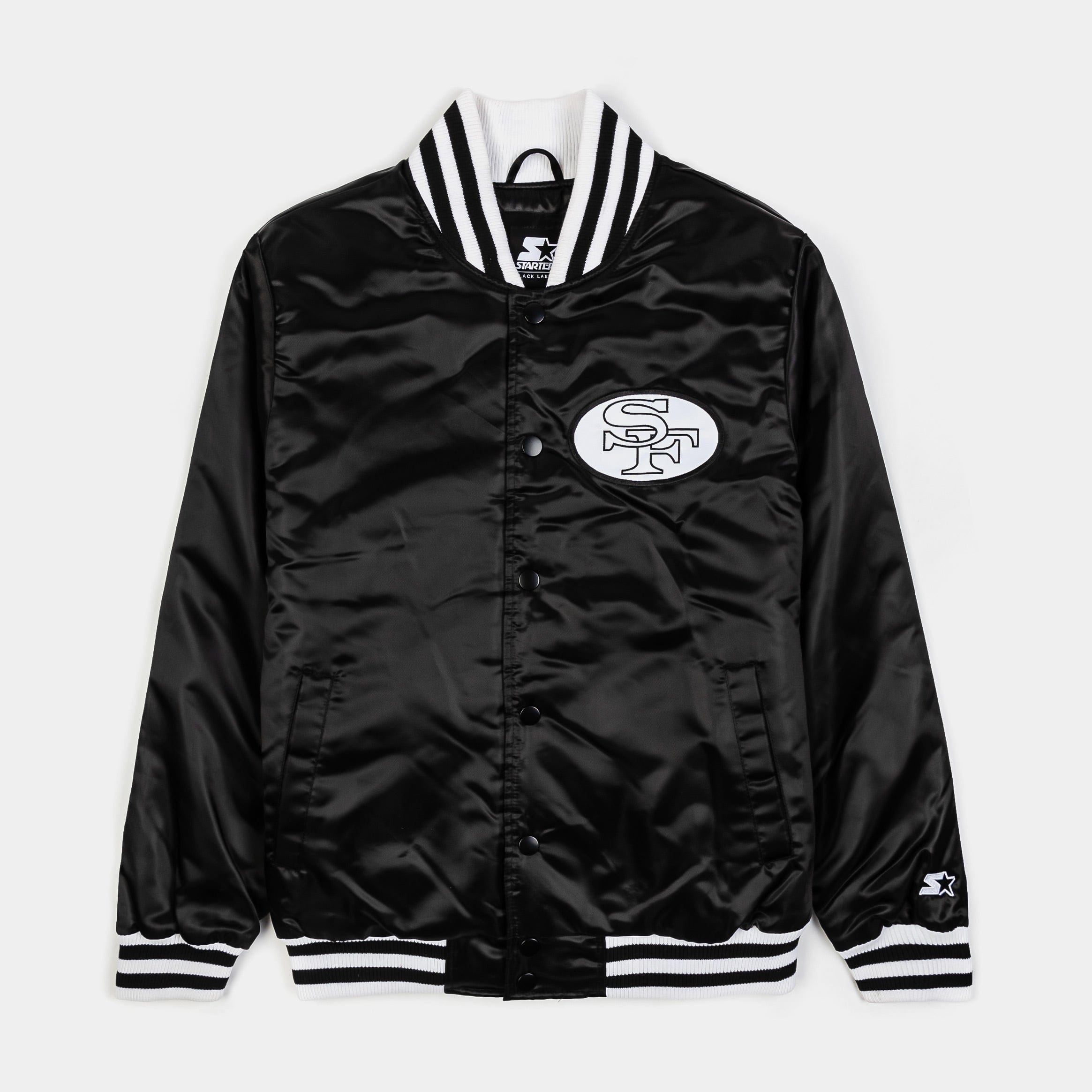 Giii/starter Shoe Palace Exclusive San Francisco 49ers Patch Satin Bomber Mens Jacket (White/Black)