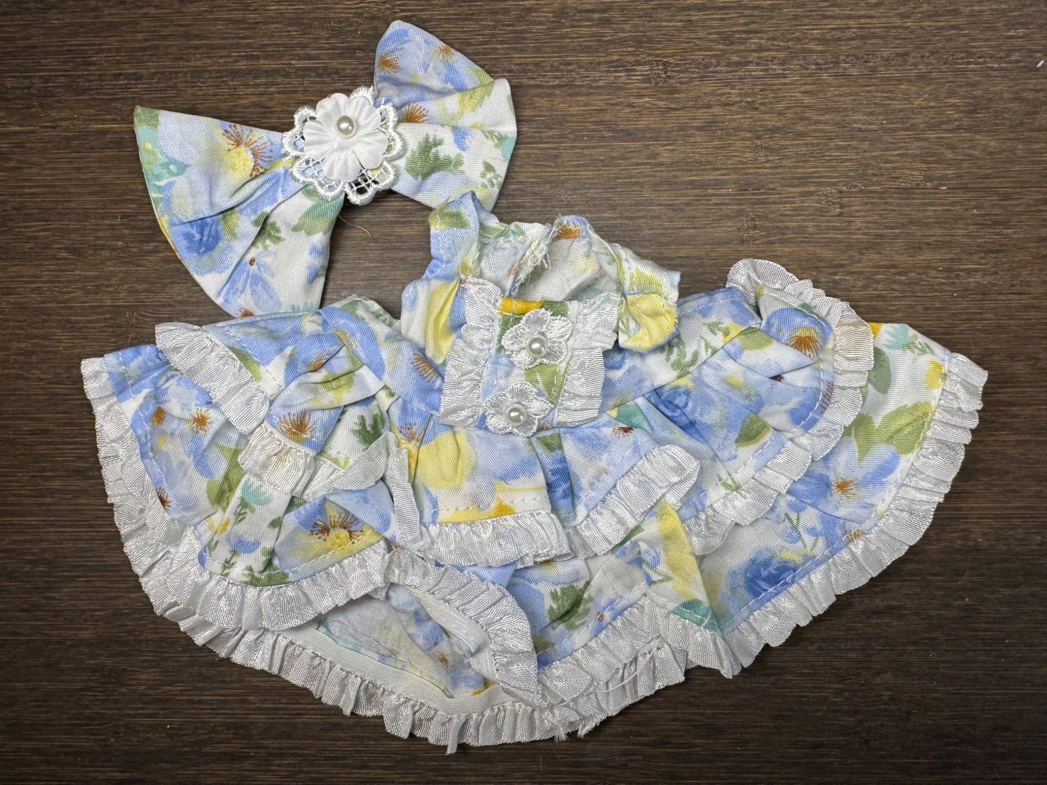 Siubigar 400% Labubu Outfit - Floral Print Blue Dress