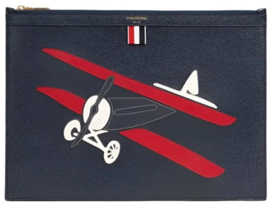 Thom Browne Navy Pebble Grain Leather Plane Applique Medium Document Holder