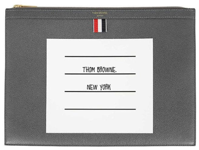 Thom Browne Dark Grey Pebble Grain Leather Paper Label Medium Document Holder