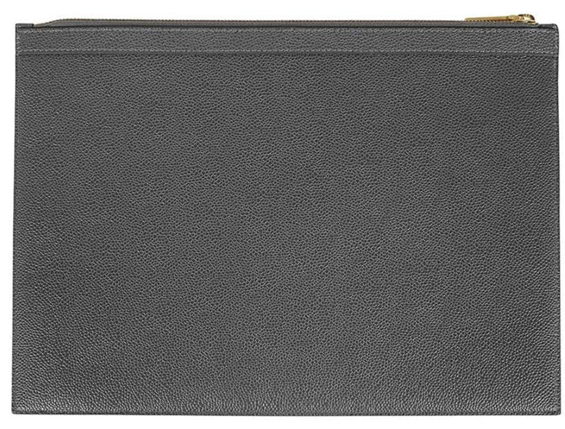 Thom Browne Dark Grey Pebble Grain Leather Paper Label Medium Document Holder