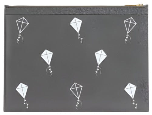Thom Browne Dark Grey Pebble Grain Leather 3D Kite Half Drop Print Medium Zippered Document Holder