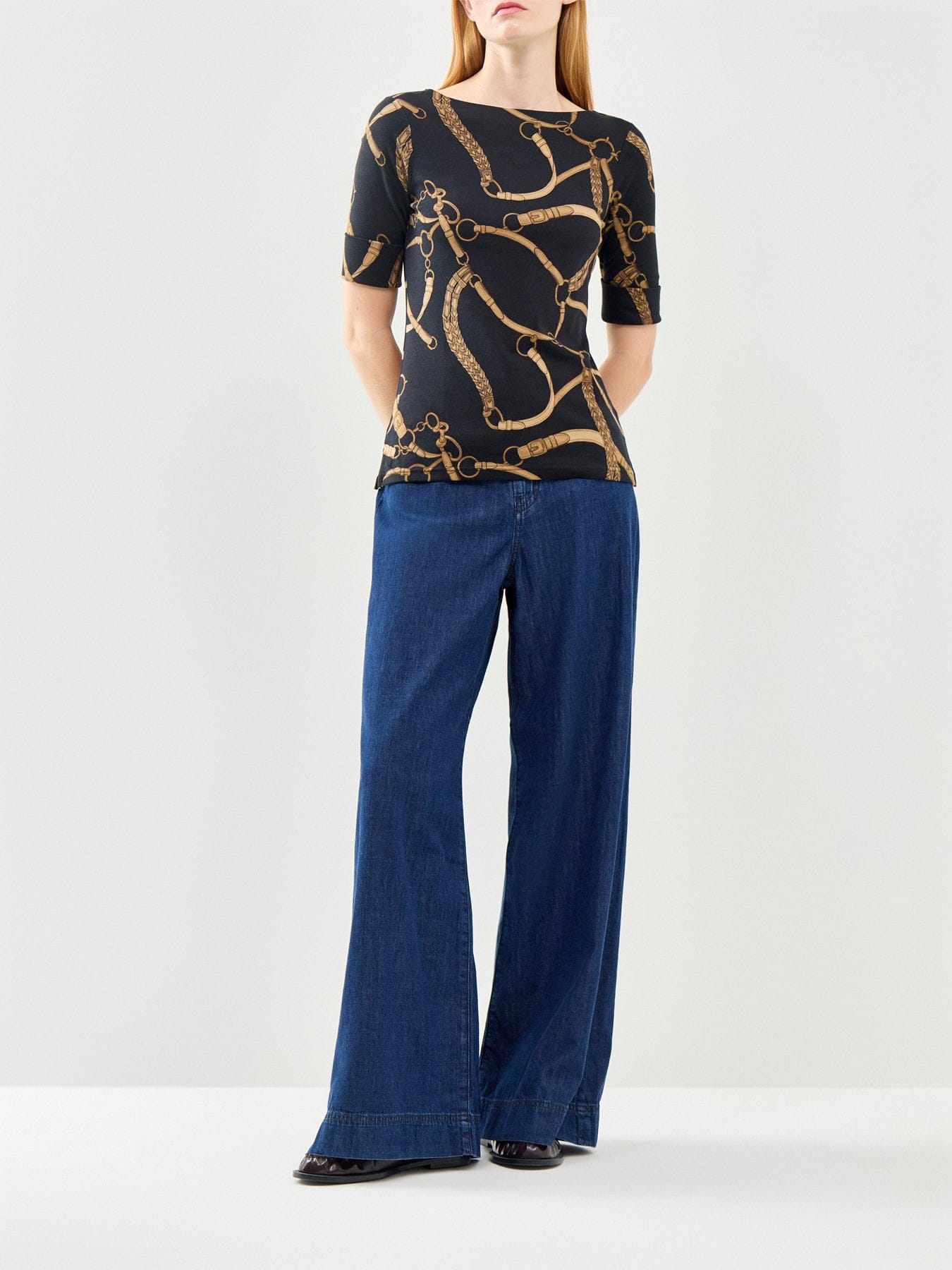 Lauren Ralph Lauren Judy Elbow Sleeve Chain Link Print T - Shirt Multi