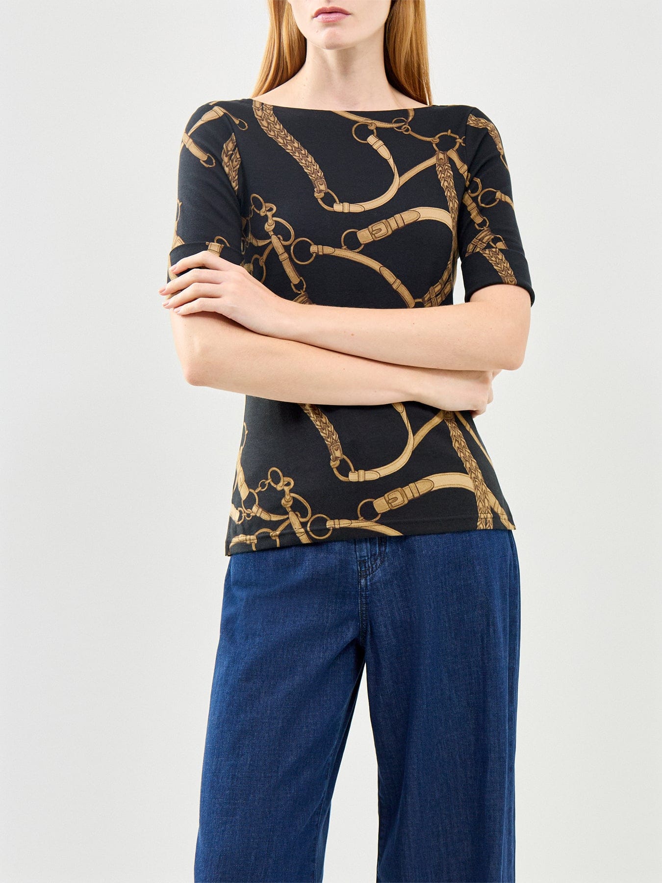Lauren Ralph Lauren Judy Elbow Sleeve Chain Link Print T - Shirt Multi