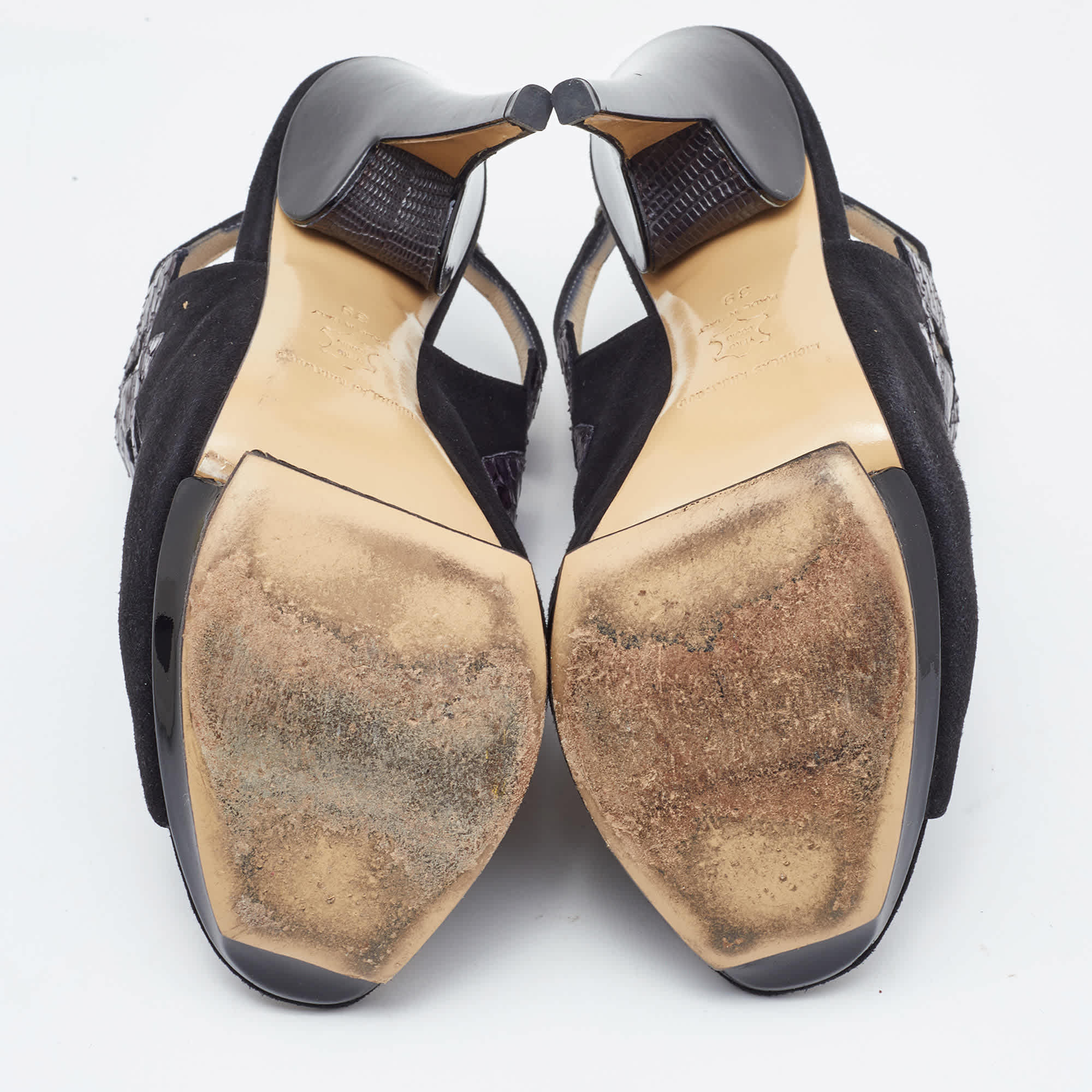 Nicholas Kirkwood Black Watersnake Leather And Suede Slingback Sandals