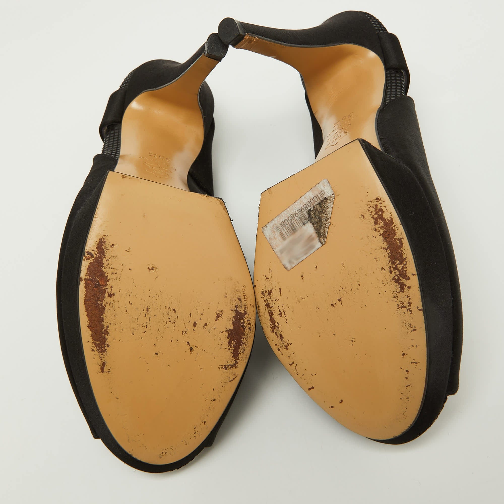 Nicholas Kirkwood Black Satin Platform Peep Toe Ankle Strap Sandals