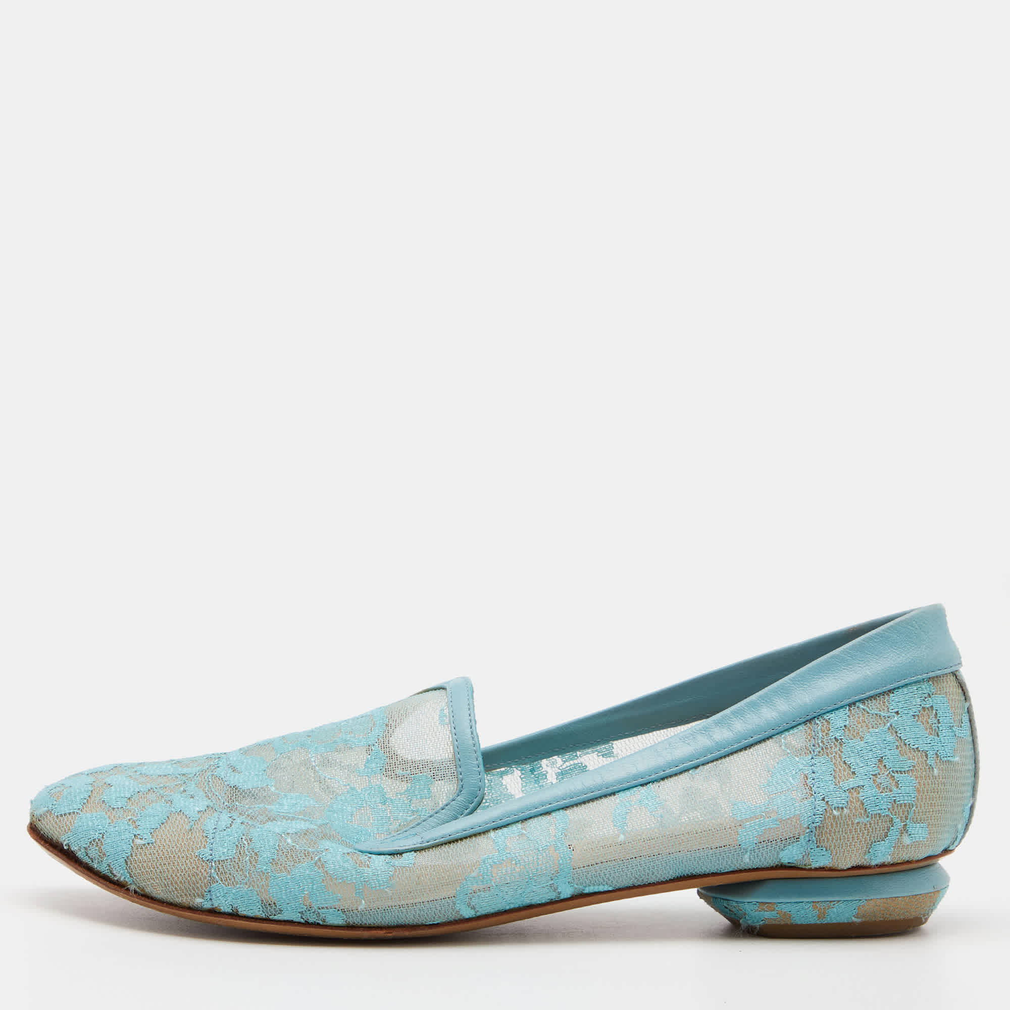 Nicholas Kirkwood Blue Lace And Leather Casati Ballet Flats