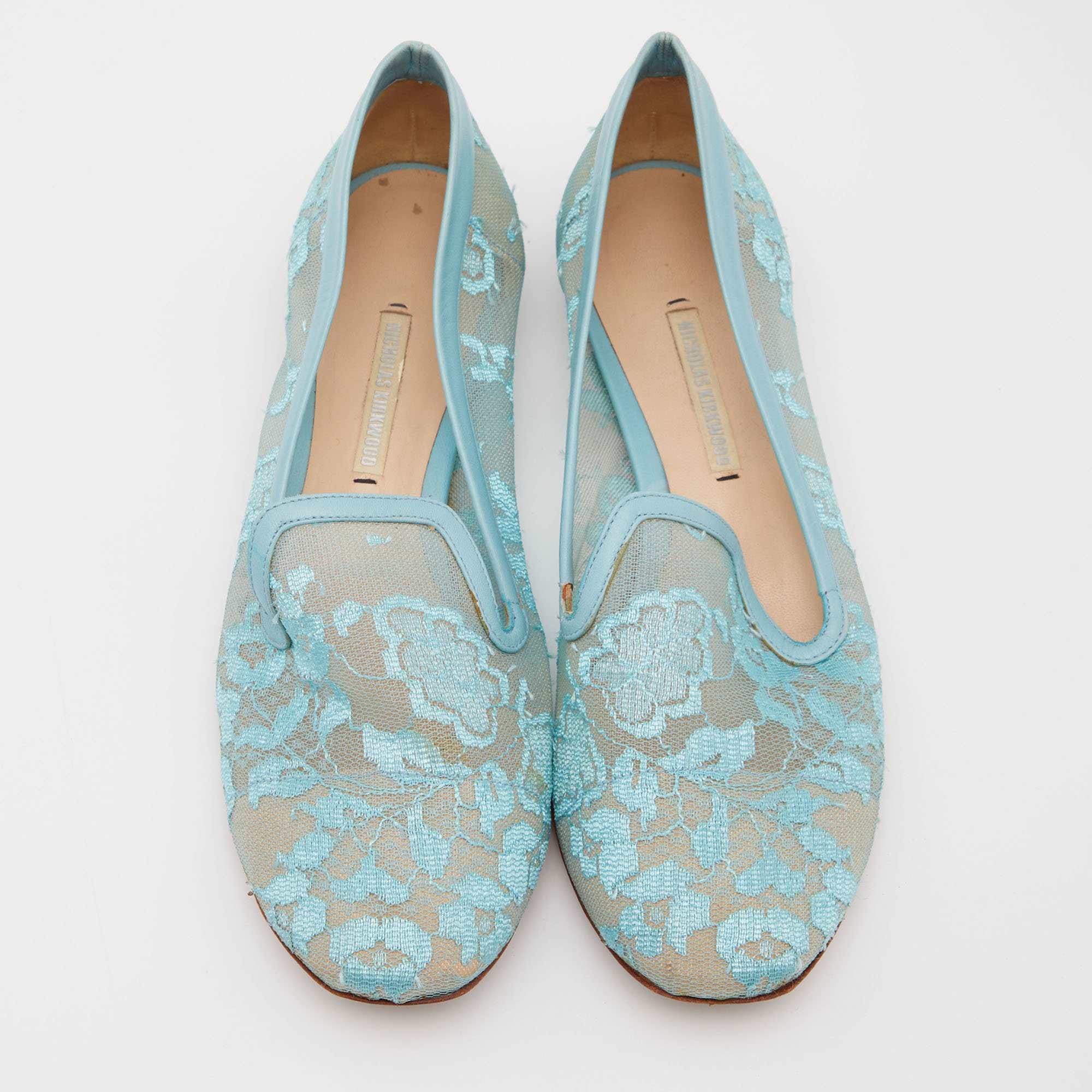 Nicholas Kirkwood Blue Lace And Leather Casati Ballet Flats