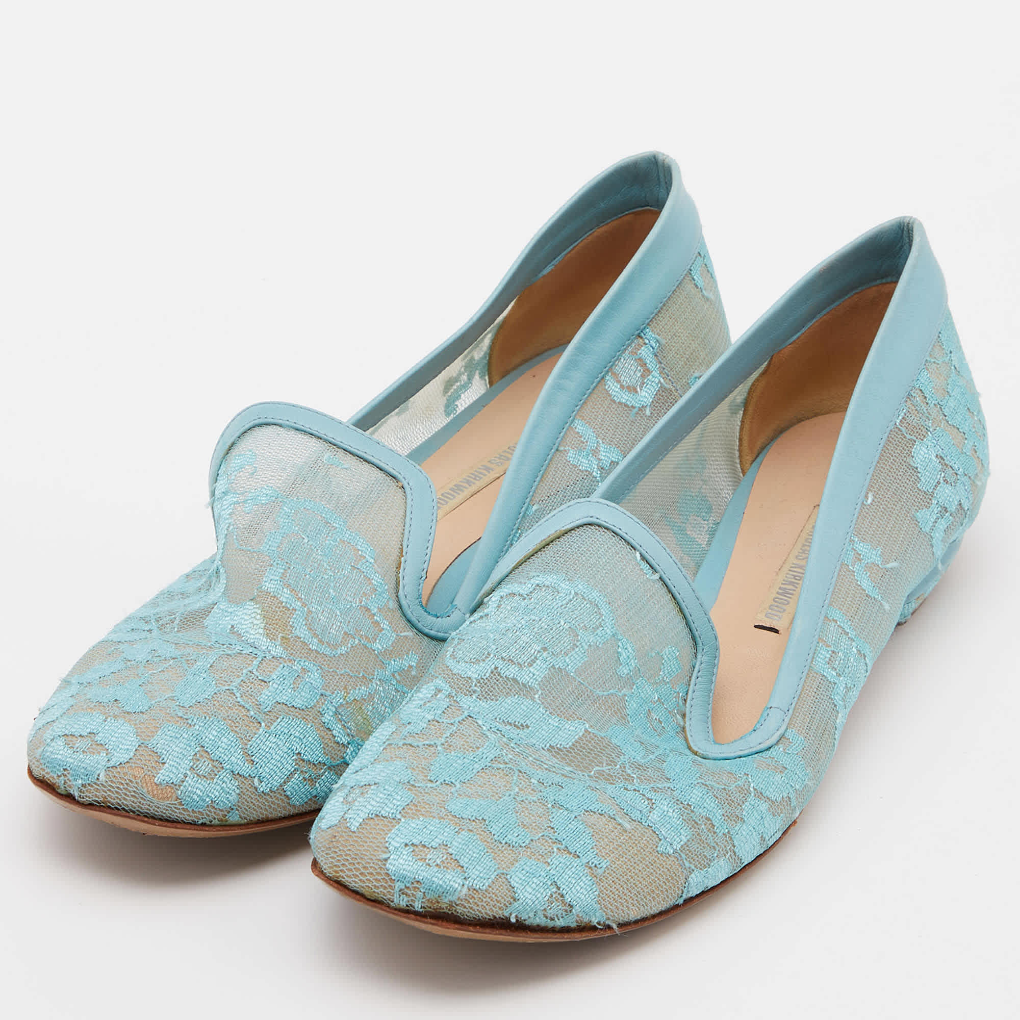 Nicholas Kirkwood Blue Lace And Leather Casati Ballet Flats