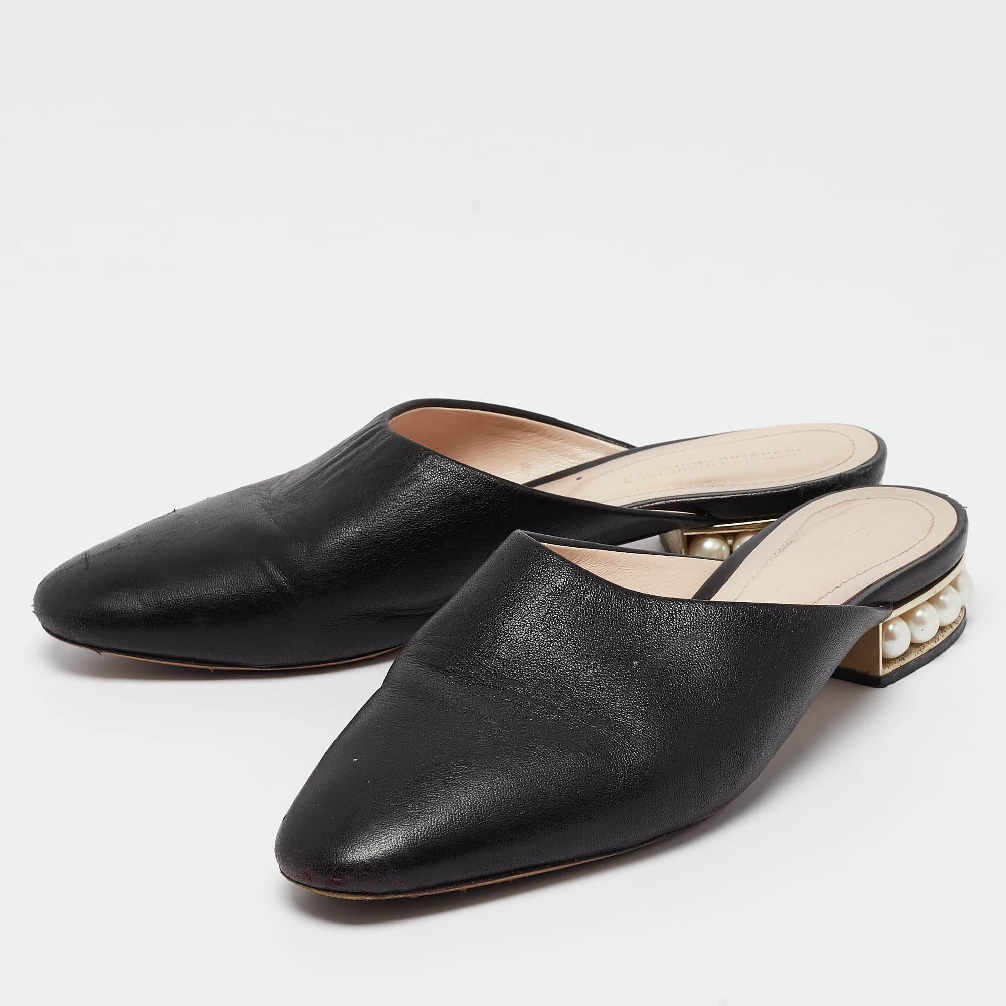 Nicholas Kirkwood Black Leather Casati Flat Mules