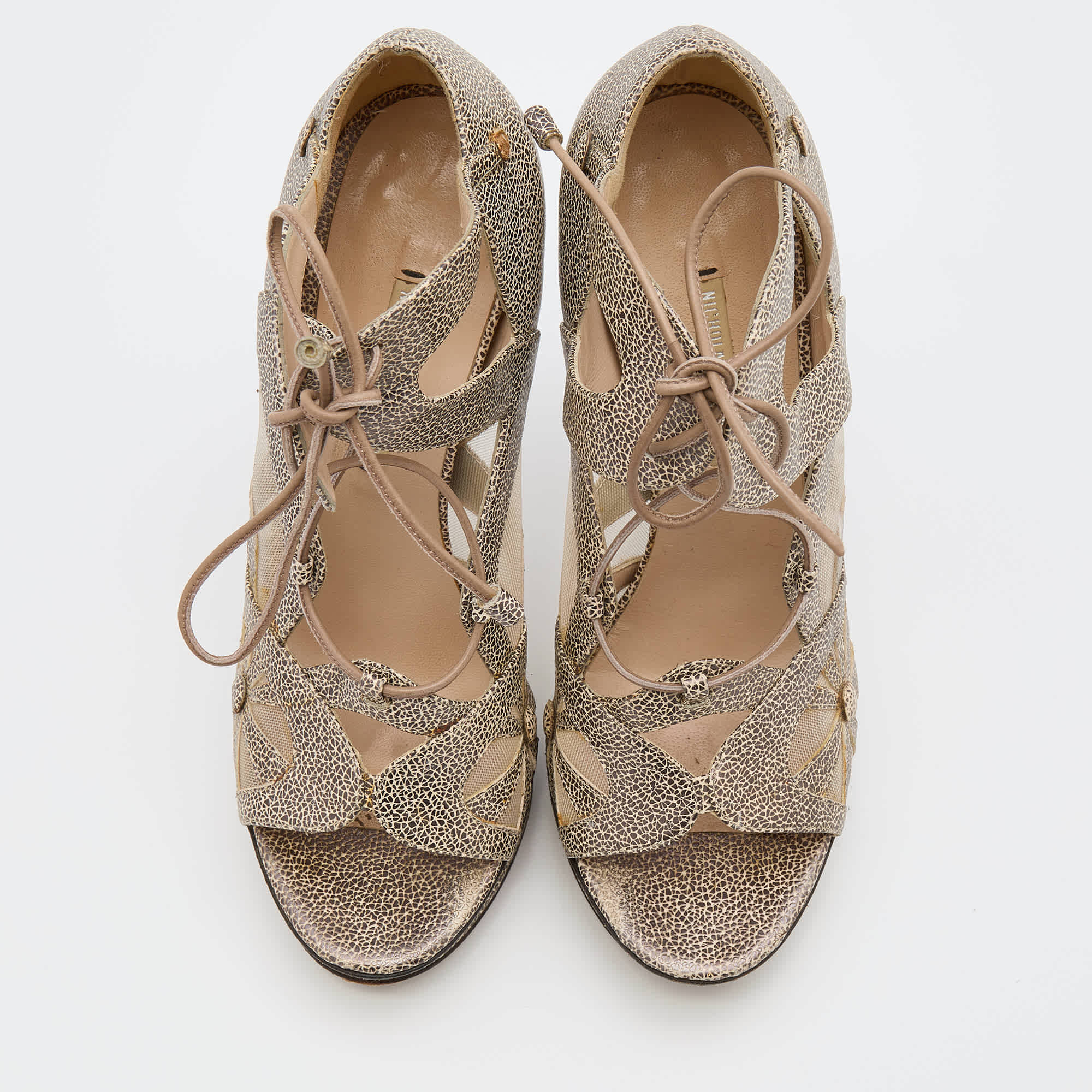 Nicholas Kirkwood Brown/beige Leather And Mesh Lace Up Platform Sandals