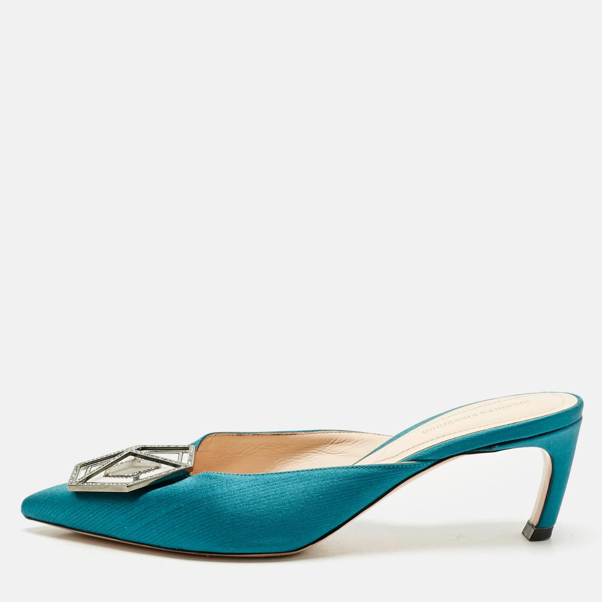 Nicholas Kirkwood Green Satin Eden Heel Mules