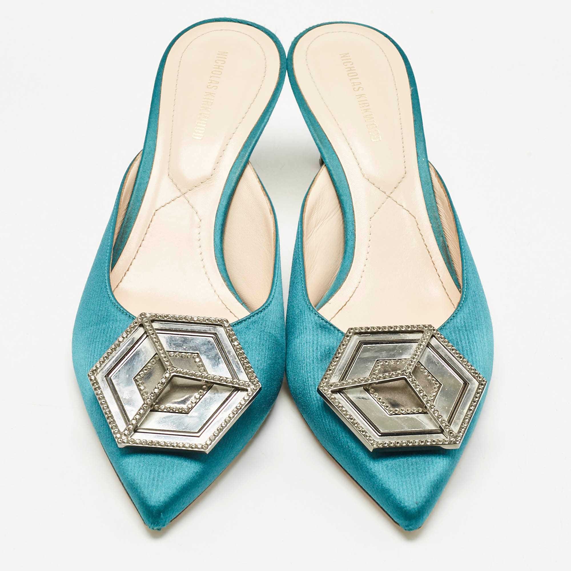 Nicholas Kirkwood Green Satin Eden Heel Mules