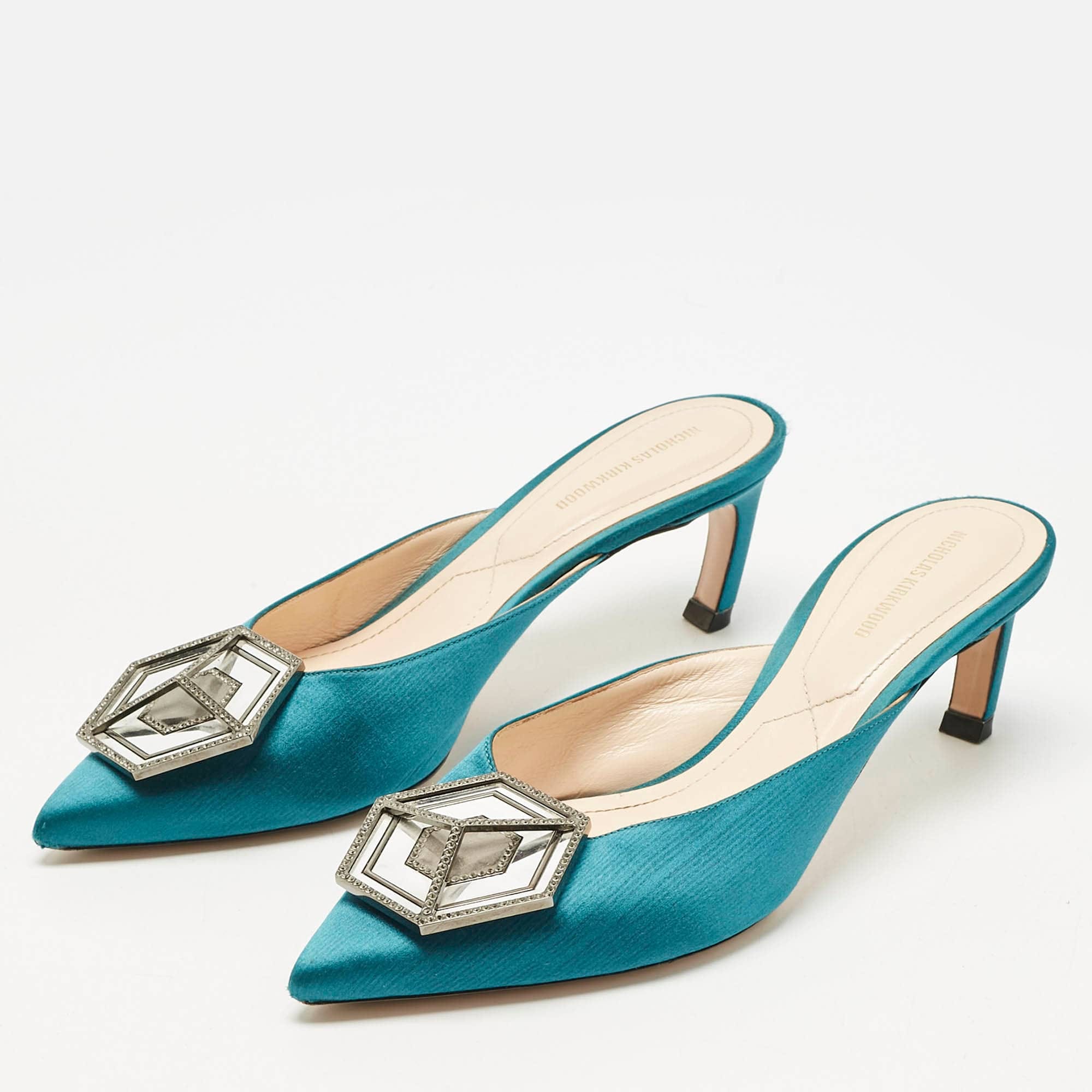 Nicholas Kirkwood Green Satin Eden Heel Mules