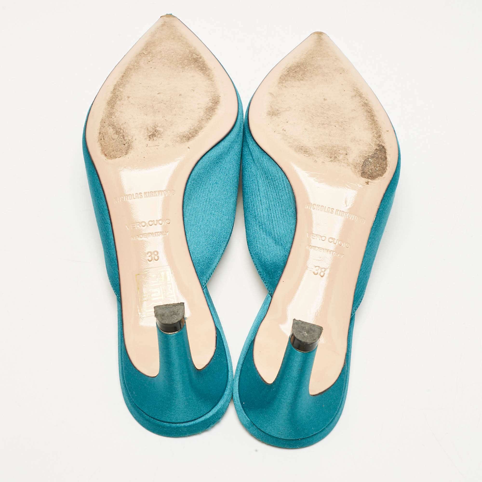 Nicholas Kirkwood Green Satin Eden Heel Mules