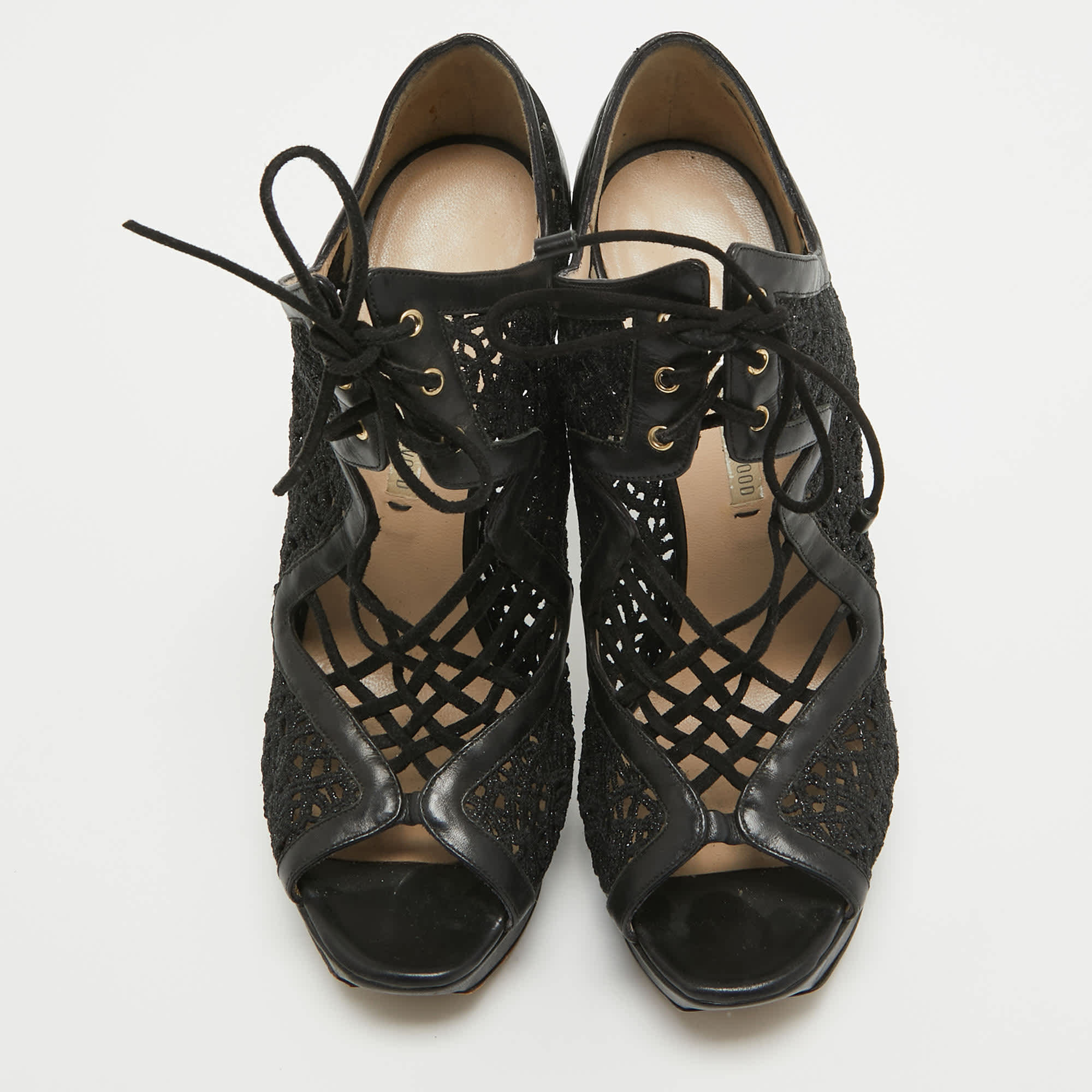 Nicholas Kirkwood Black Mesh And Leather Cutout Lace Up Booties