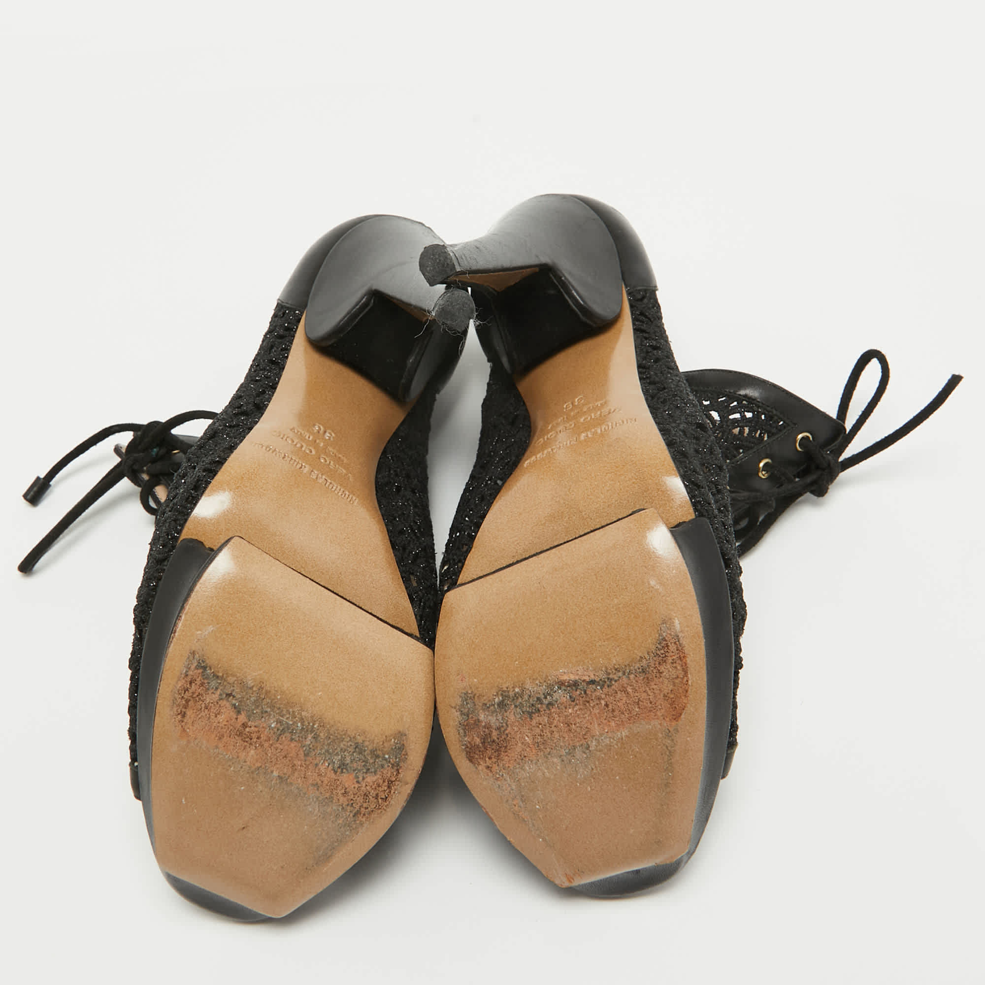 Nicholas Kirkwood Black Mesh And Leather Cutout Lace Up Booties