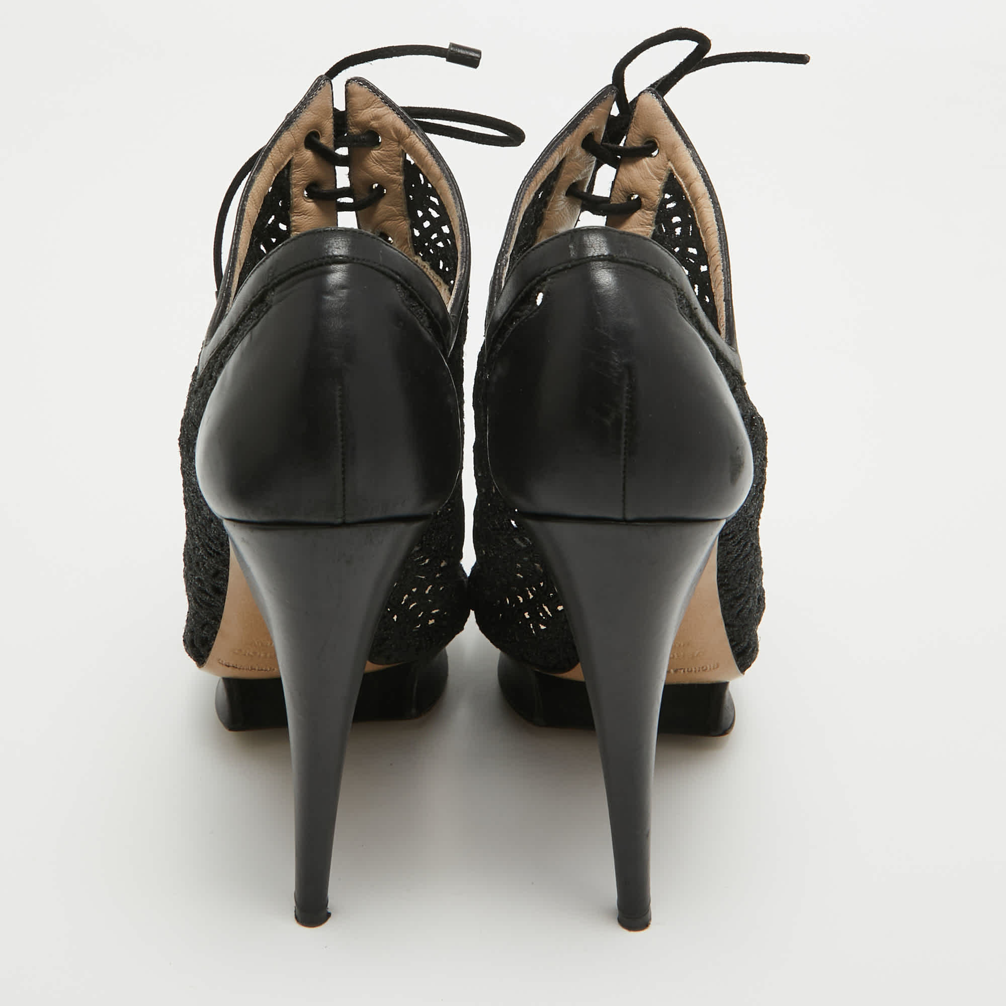 Nicholas Kirkwood Black Mesh And Leather Cutout Lace Up Booties