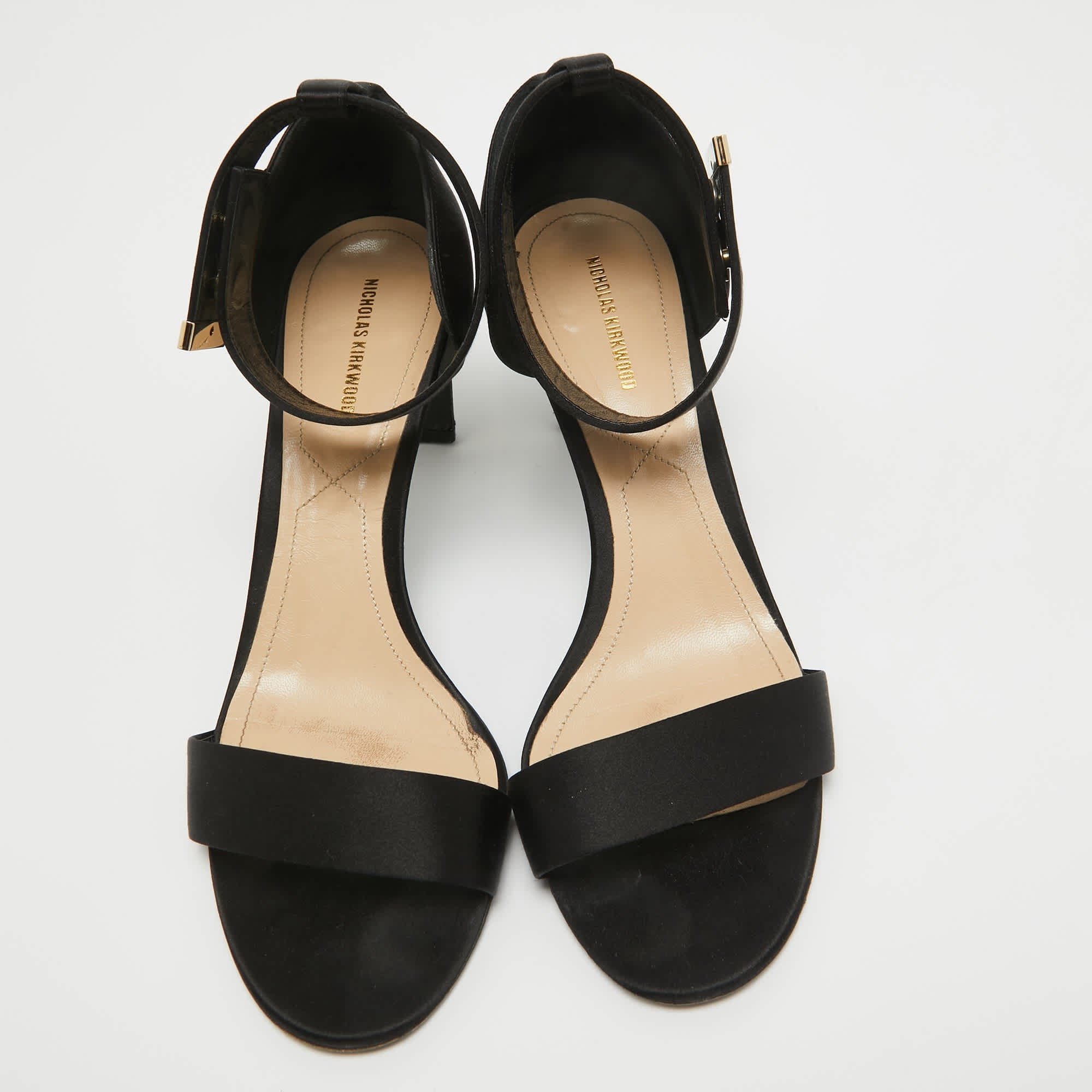 Nicholas Kirkwood Black Satin Pearl Detail Ankle Strap Sandals