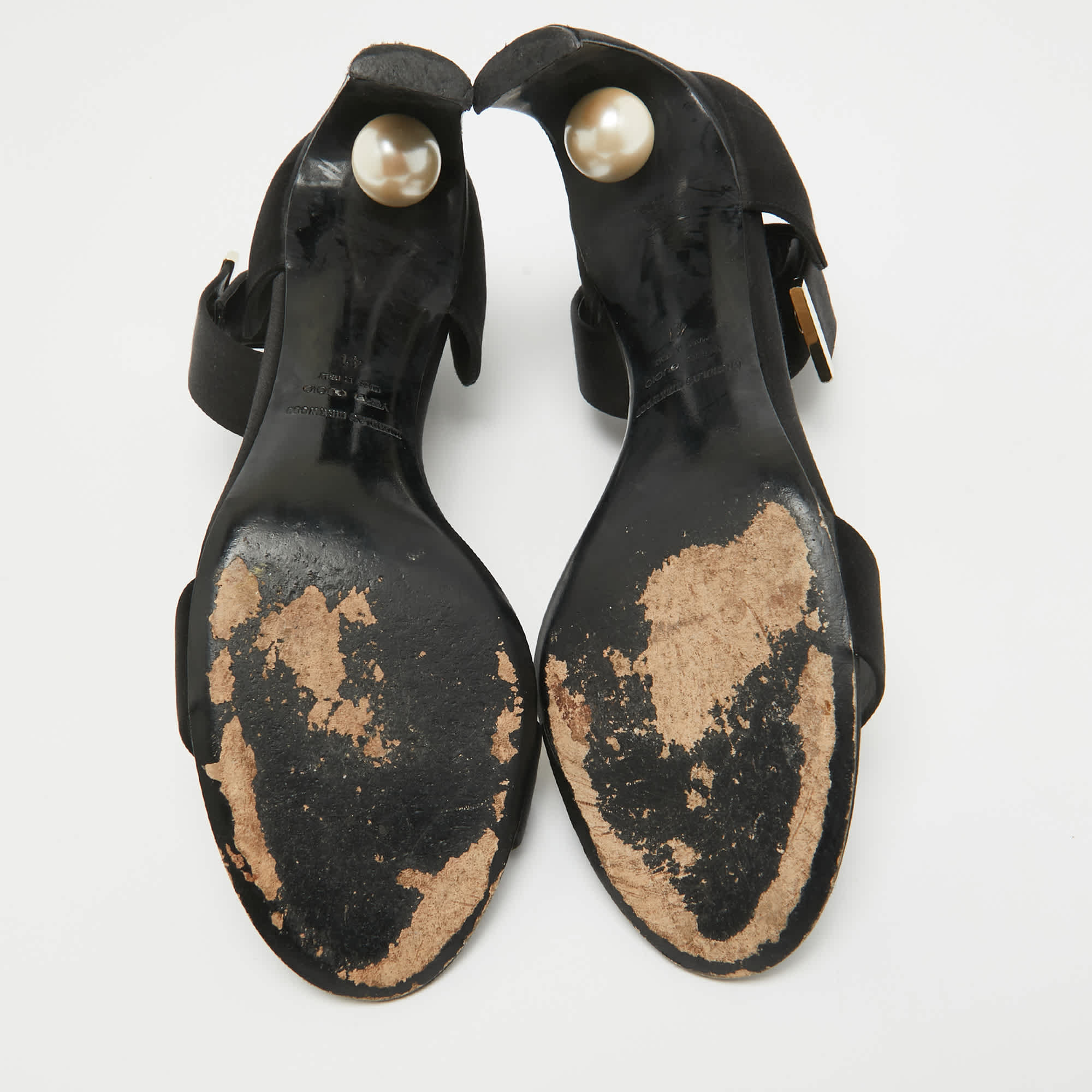 Nicholas Kirkwood Black Satin Pearl Detail Ankle Strap Sandals