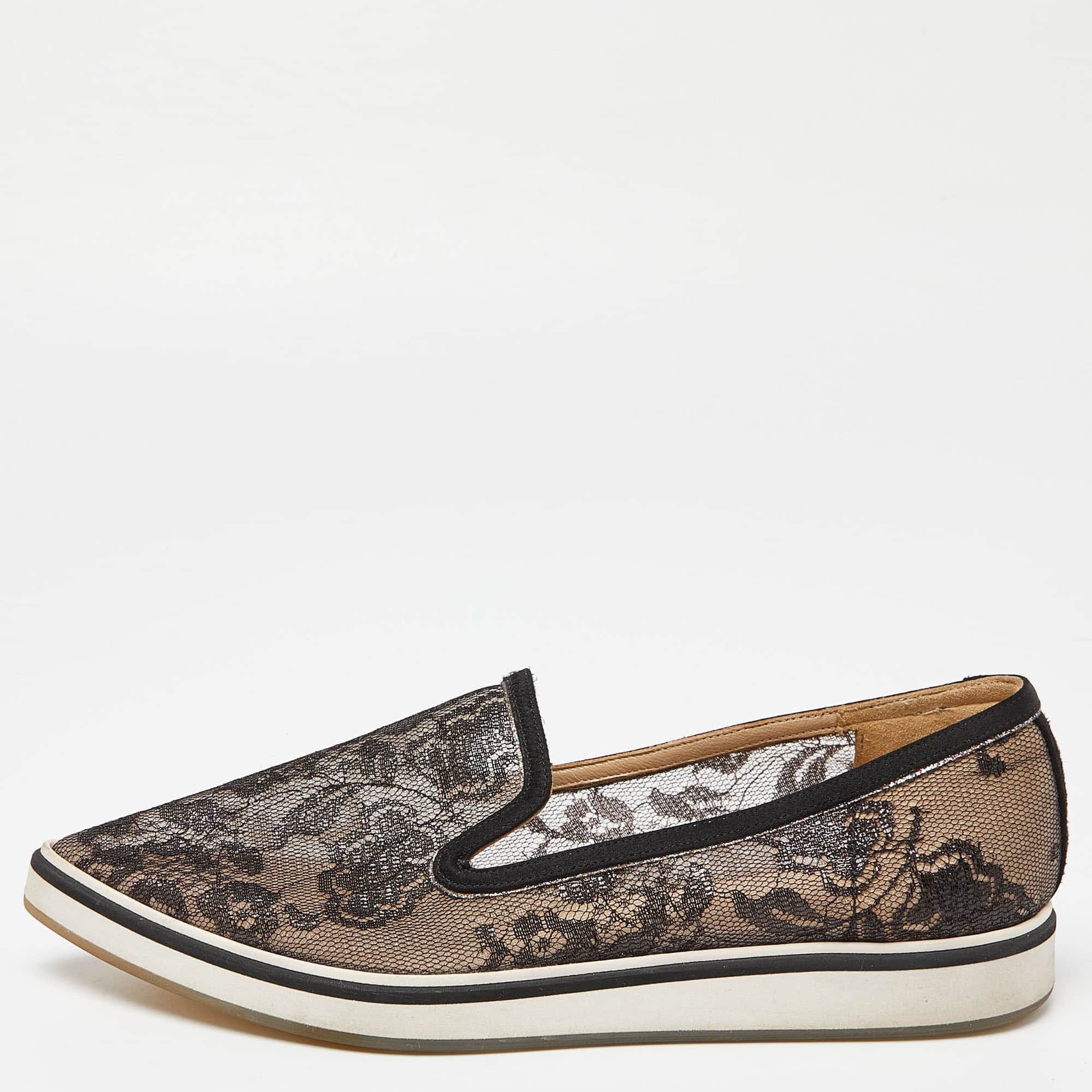 Nicholas Kirkwood Black Lace And Mesh Alona Pointed Toe Smoking Slipper