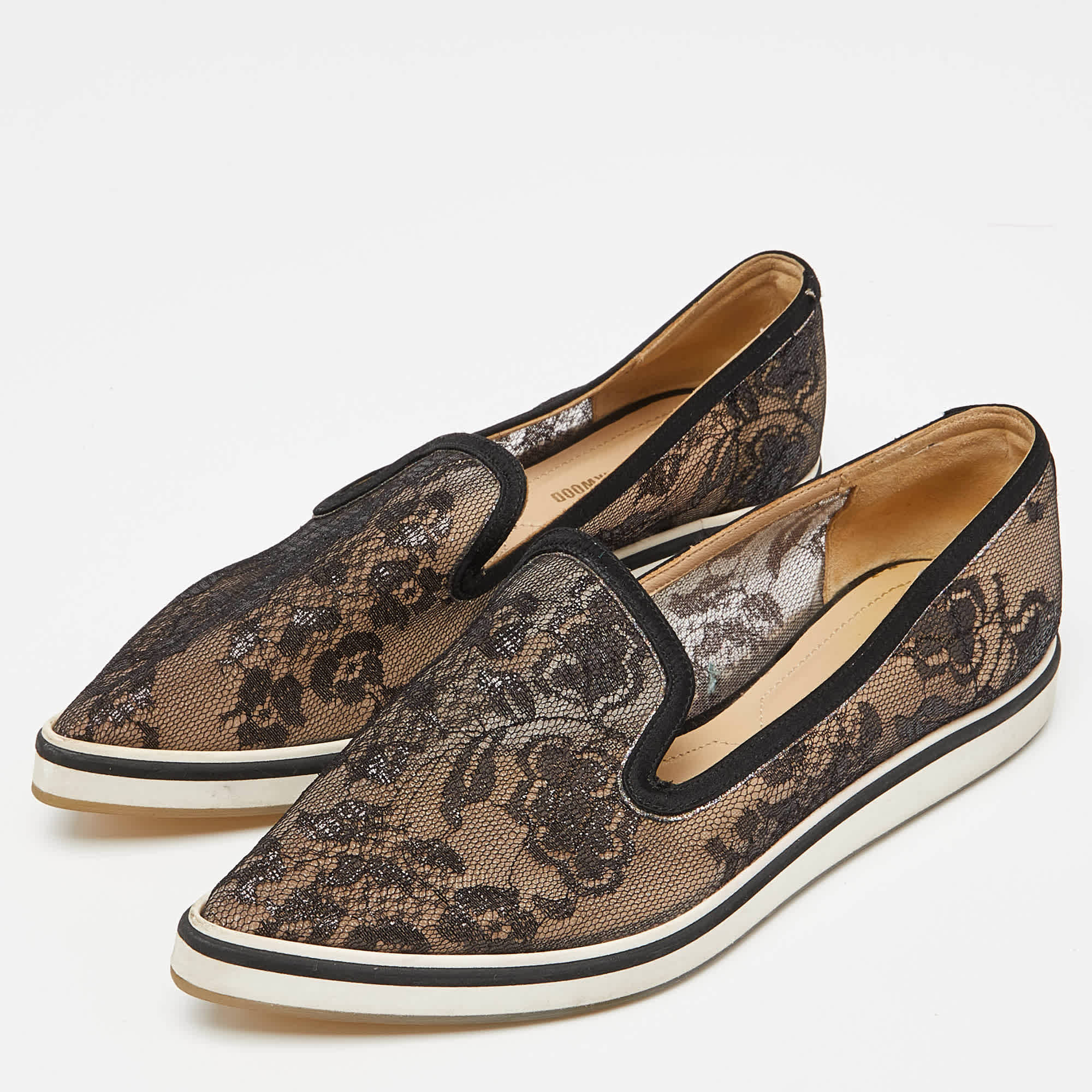 Nicholas Kirkwood Black Lace And Mesh Alona Pointed Toe Smoking Slipper
