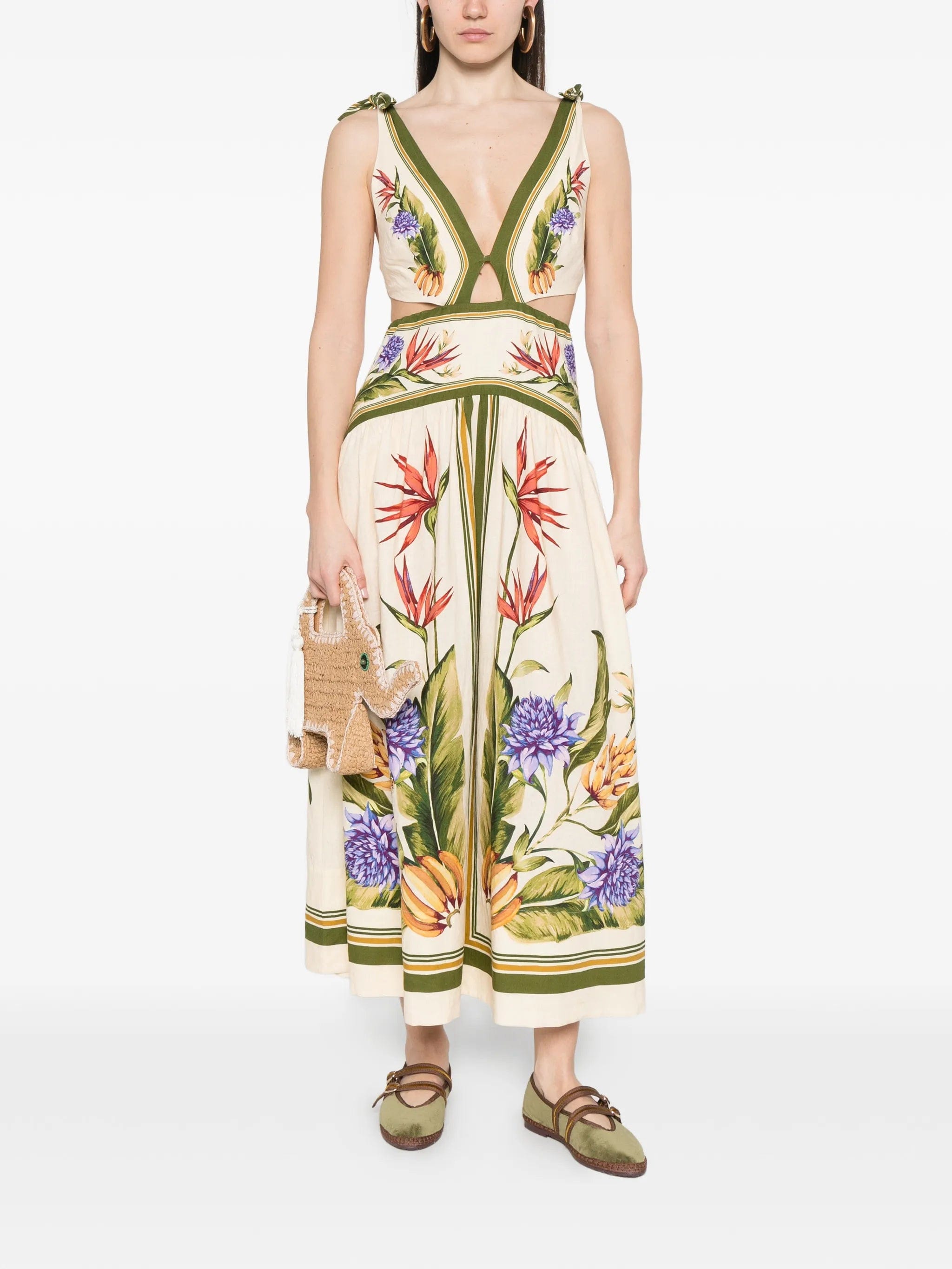 FARM Rio cut - out floral - print midi dress