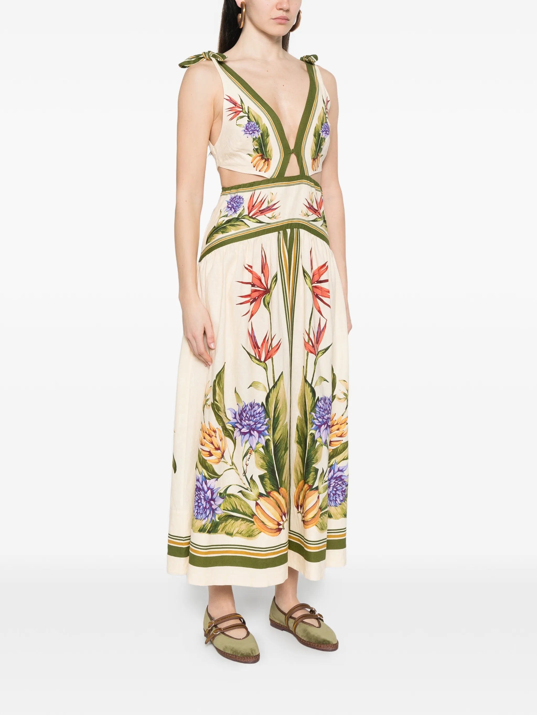 FARM Rio cut - out floral - print midi dress