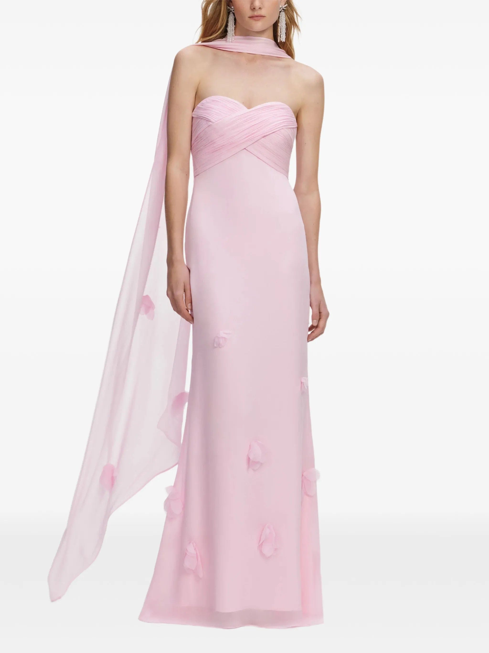 Self-Portrait floral - appliqué strapless maxi dress