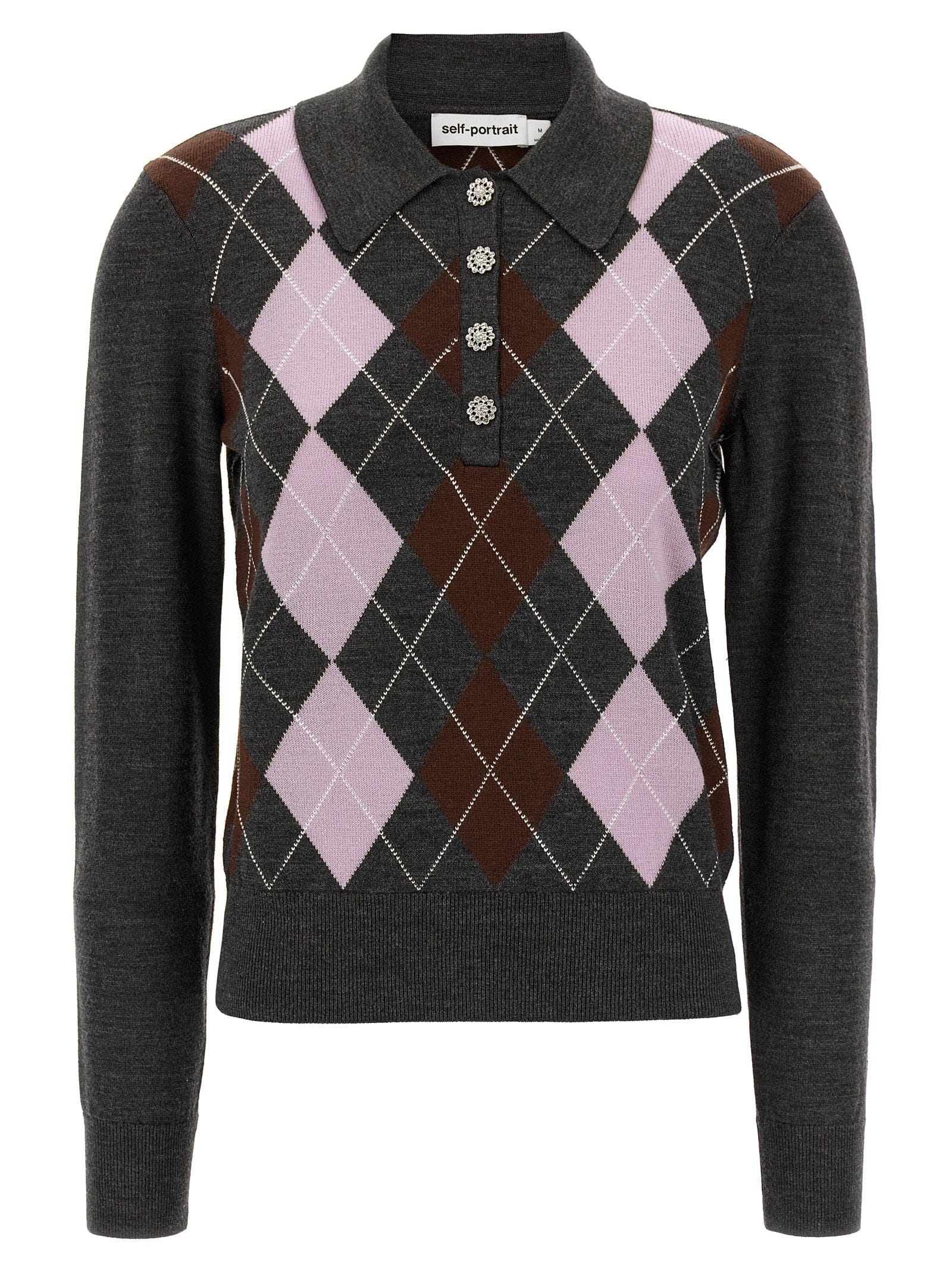 Self - Portrait Argyle Wool Sweater — Charcoal