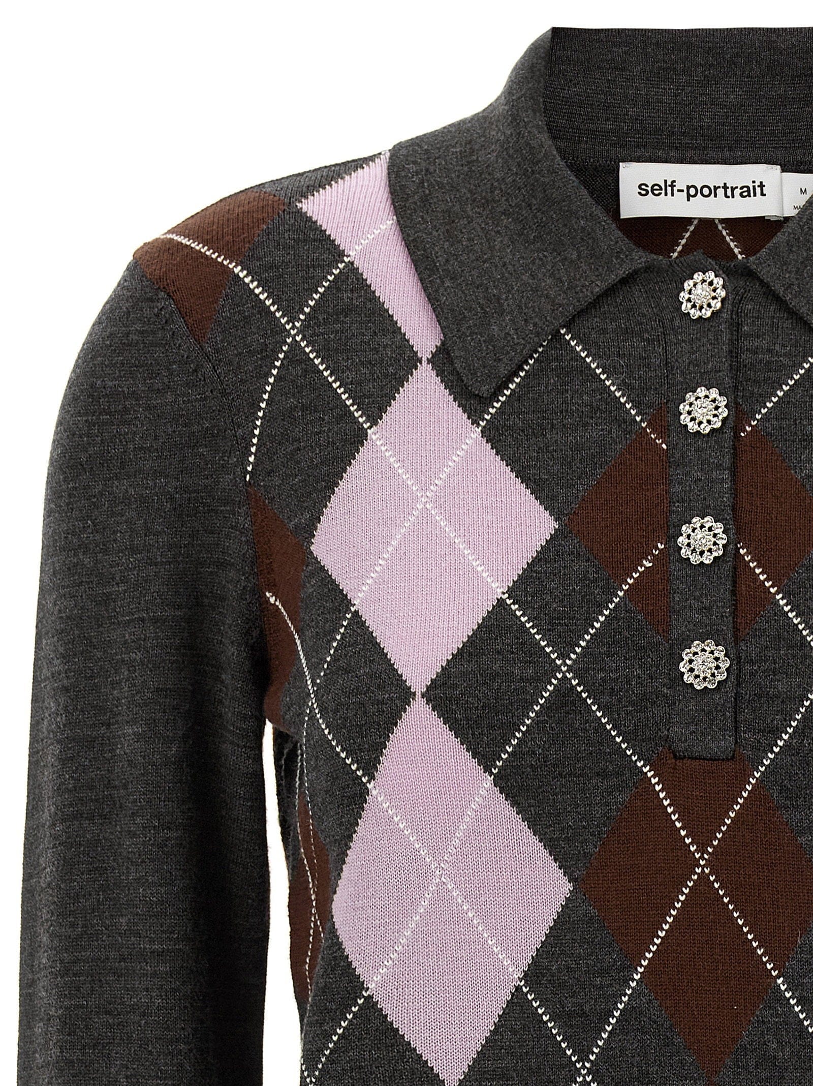 Self - Portrait Argyle Wool Sweater — Charcoal