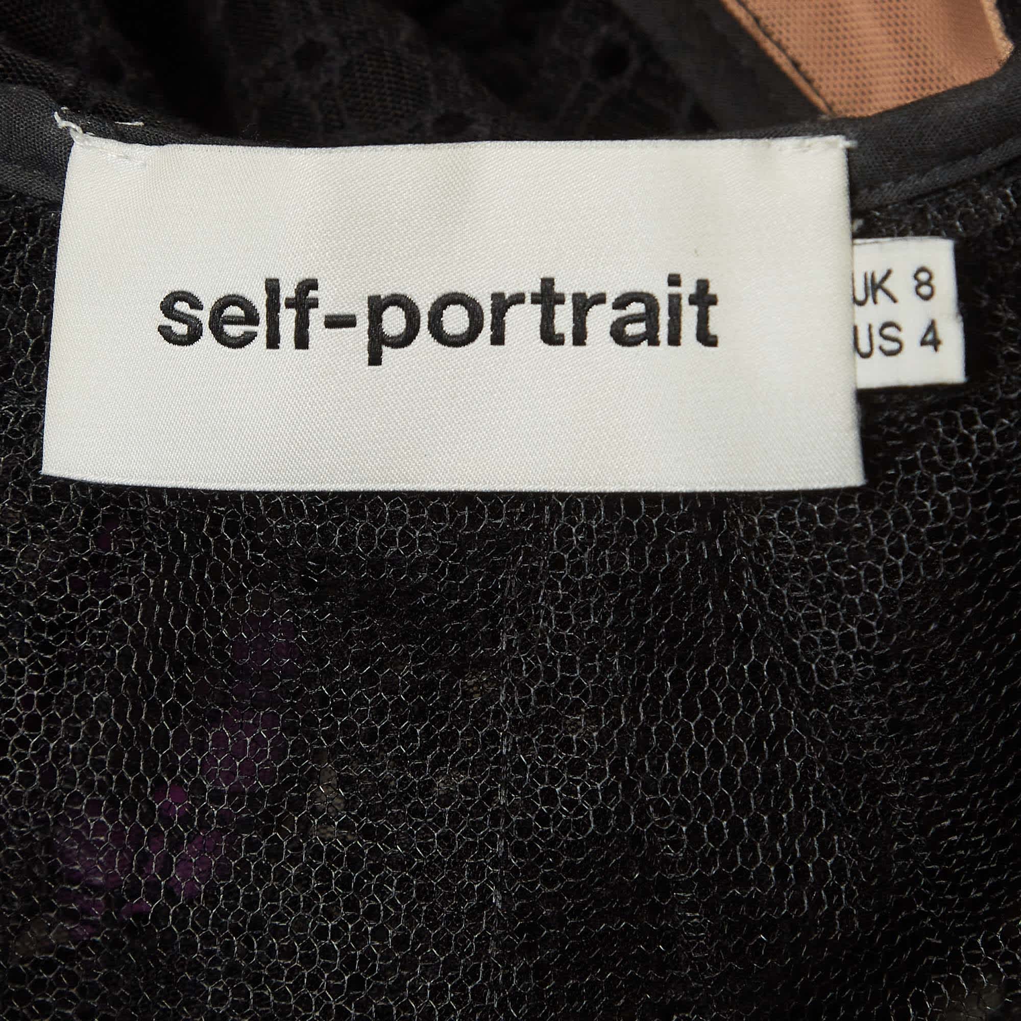 Self - Portrait Black Cotton Blend Peplum Blouse