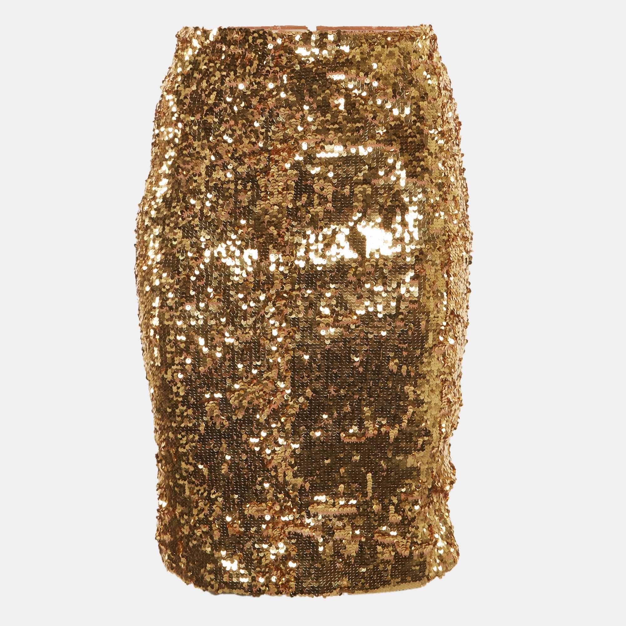 Alice + Olivia Gold Sequin Ramos Pencil Skirt
