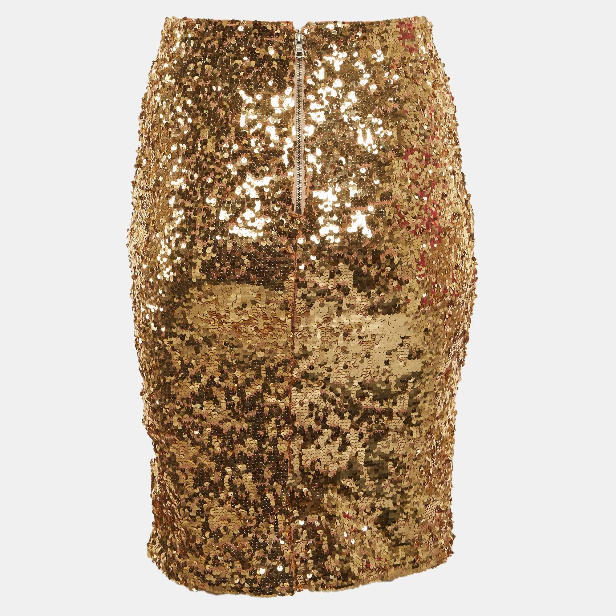 Alice + Olivia Gold Sequin Ramos Pencil Skirt