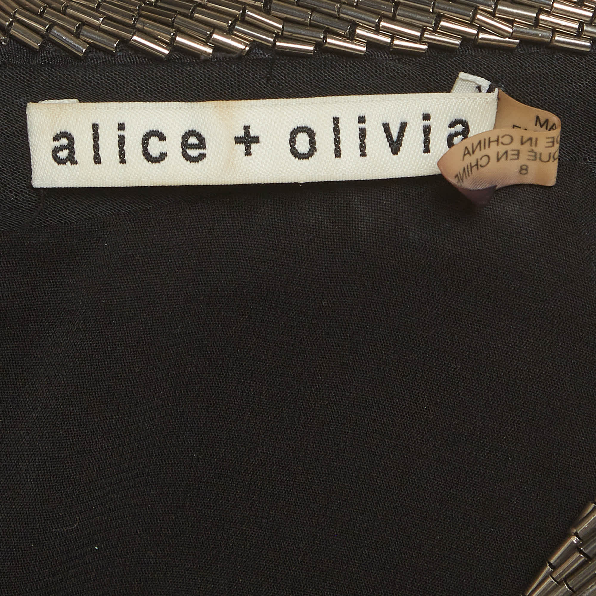 Alice + Olivia Black Stretch Satin Beaded Collar Kyrie Tuxedo Romper
