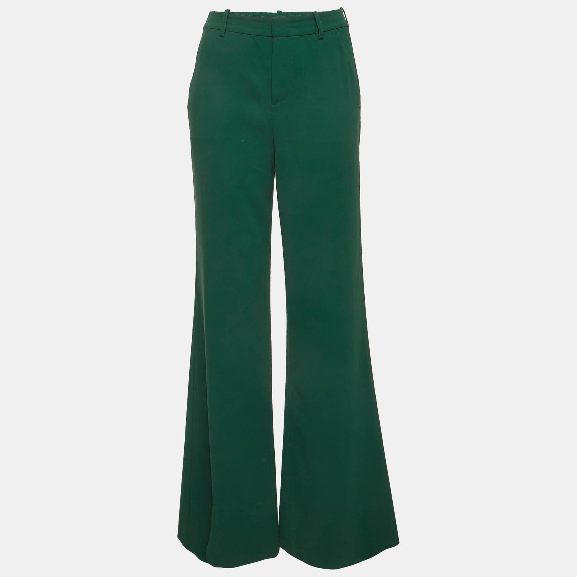 Alice + Olivia Green Crepe Wide Leg Trousers