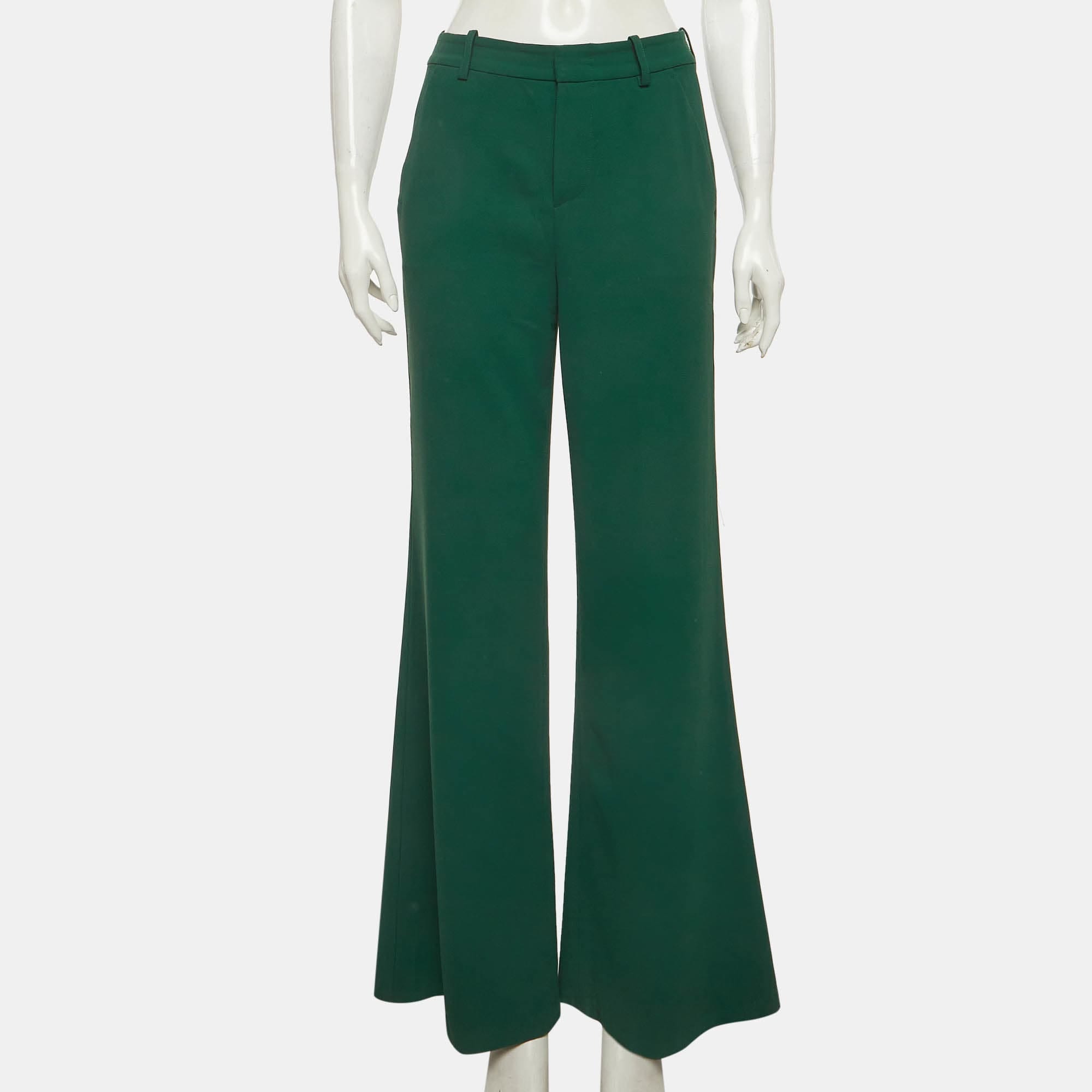 Alice + Olivia Green Crepe Wide Leg Trousers