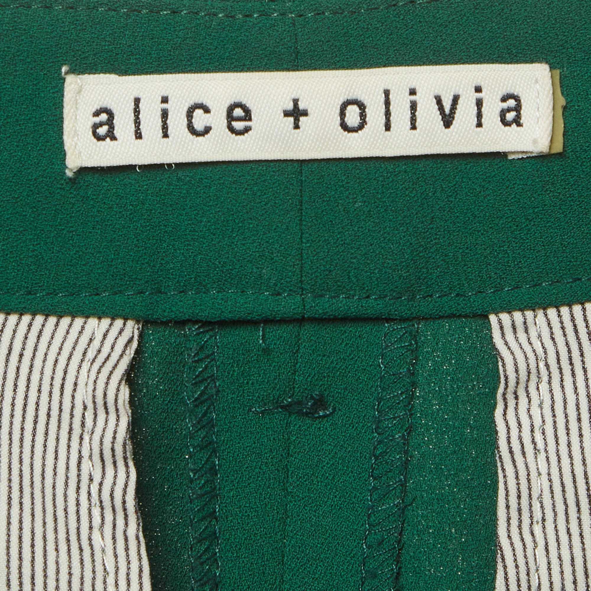 Alice + Olivia Green Crepe Wide Leg Trousers
