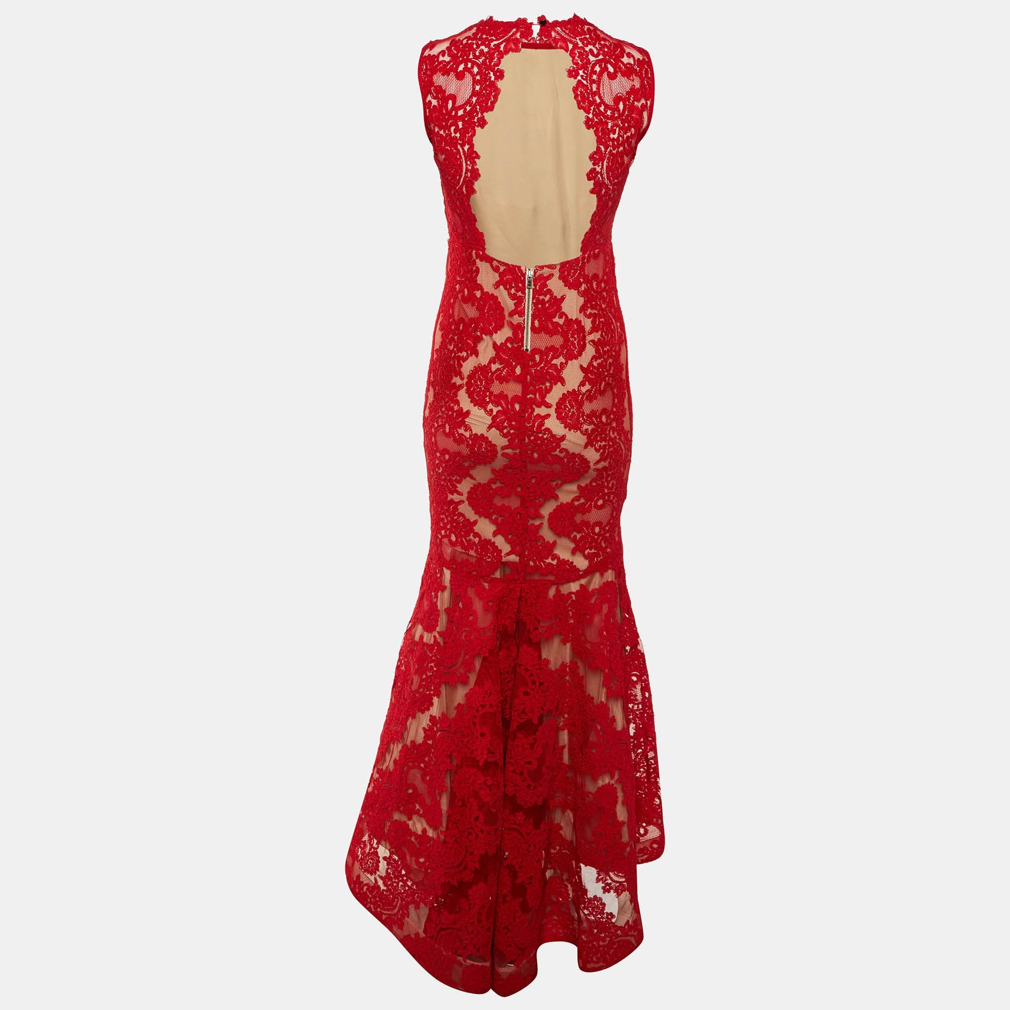 Alice + Olivia Red Floral Lace Sleeveless Gown