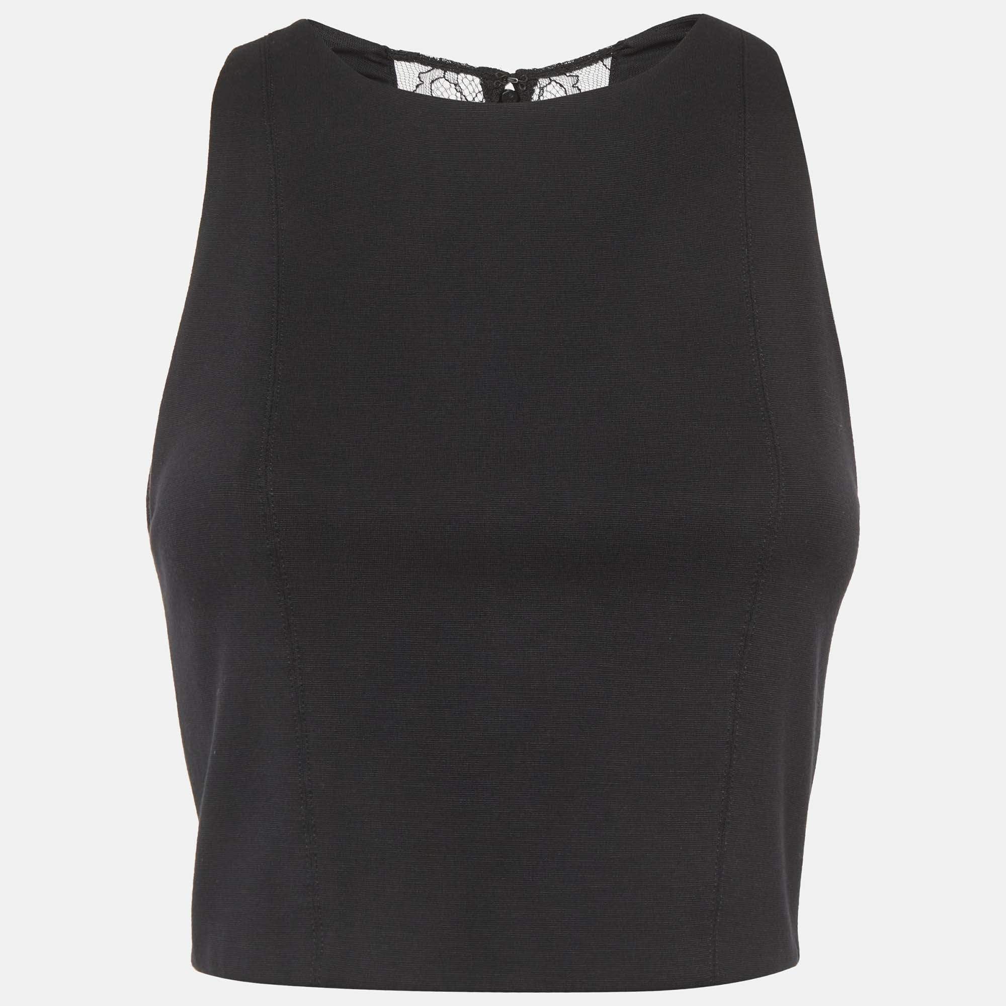 Alice + Olivia Black Jersey Lace Trim Crop Top